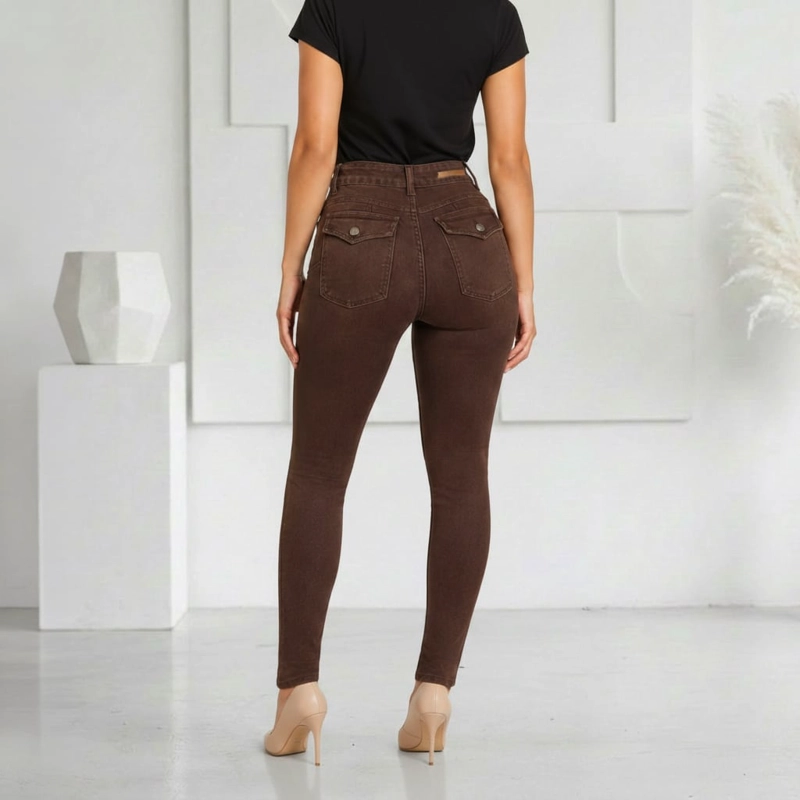 JEANS PUSH UP LEVANTA COLA CORTE COLOMBIANO CALCE PERFECTO CAFE - 4
