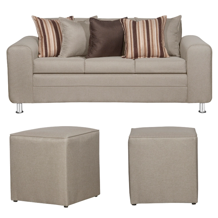 SOFÁ RUZAM MOBEL LEGEND 3 CUERPOS LINO BEIGE + 2 POUF - 1