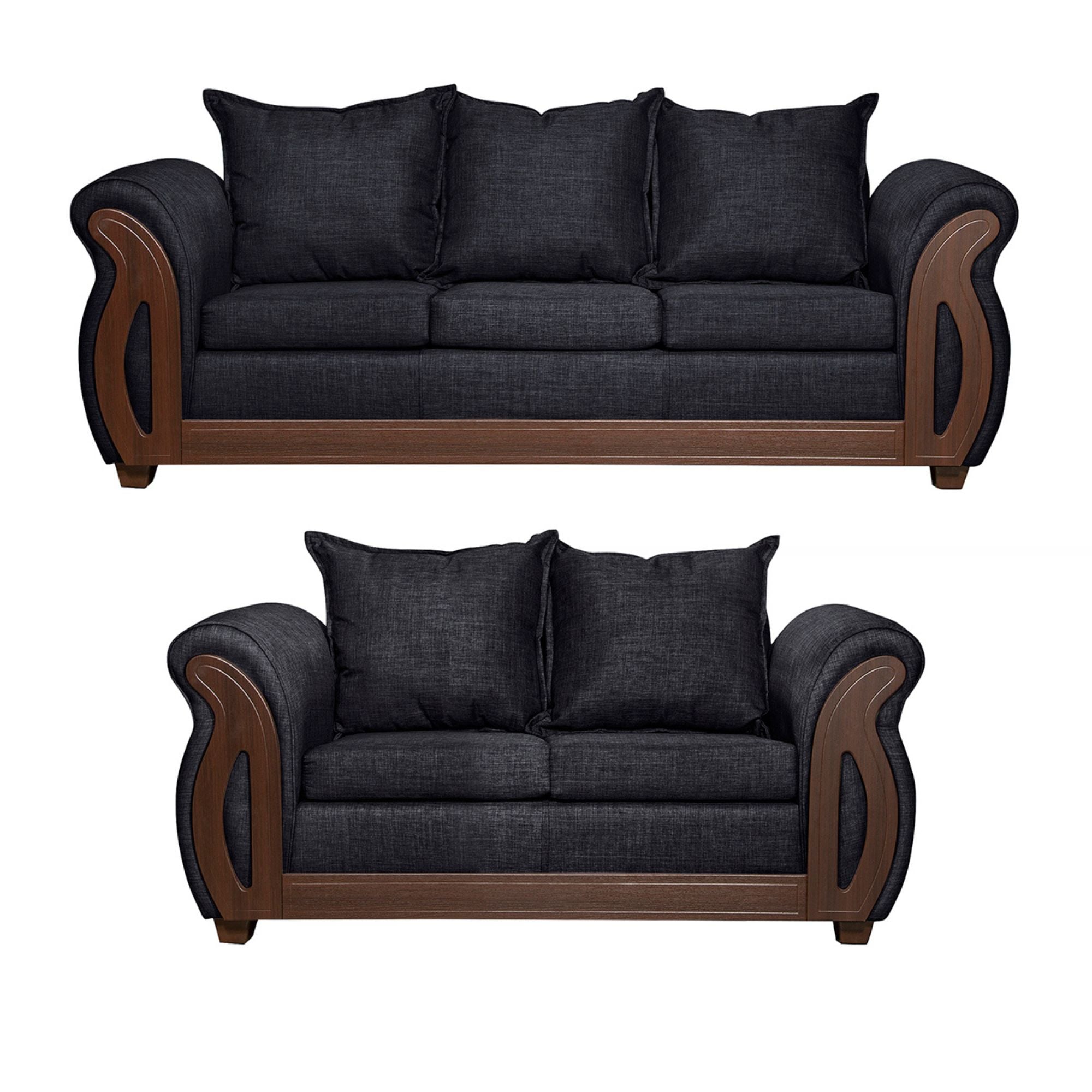 JUEGO LIVING RUZAM MOBEL ISIDORA 5 CUERPOS LINO NEGRO 3-2 - 1