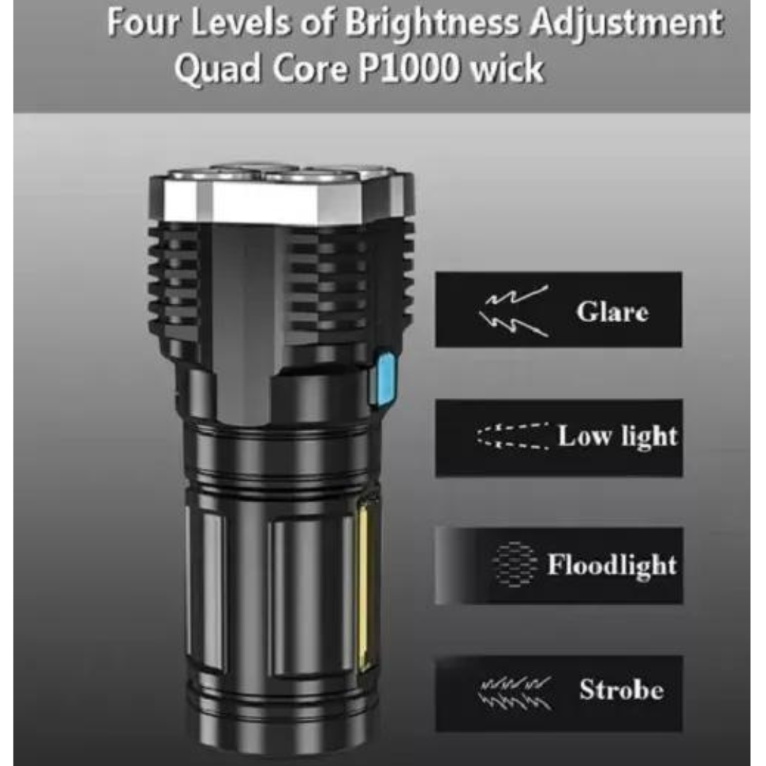 LINTERNA LED USB RECARGABLE ALTO ALCANCE 330 MTS 4 FOCOS - 5