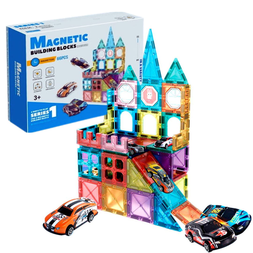 BLOQUES MAGNÉTICOS UTILÍSIMO MULTICOLOR 66 PIEZA PISTA DE CARRERA PARA NIÑO - 1
