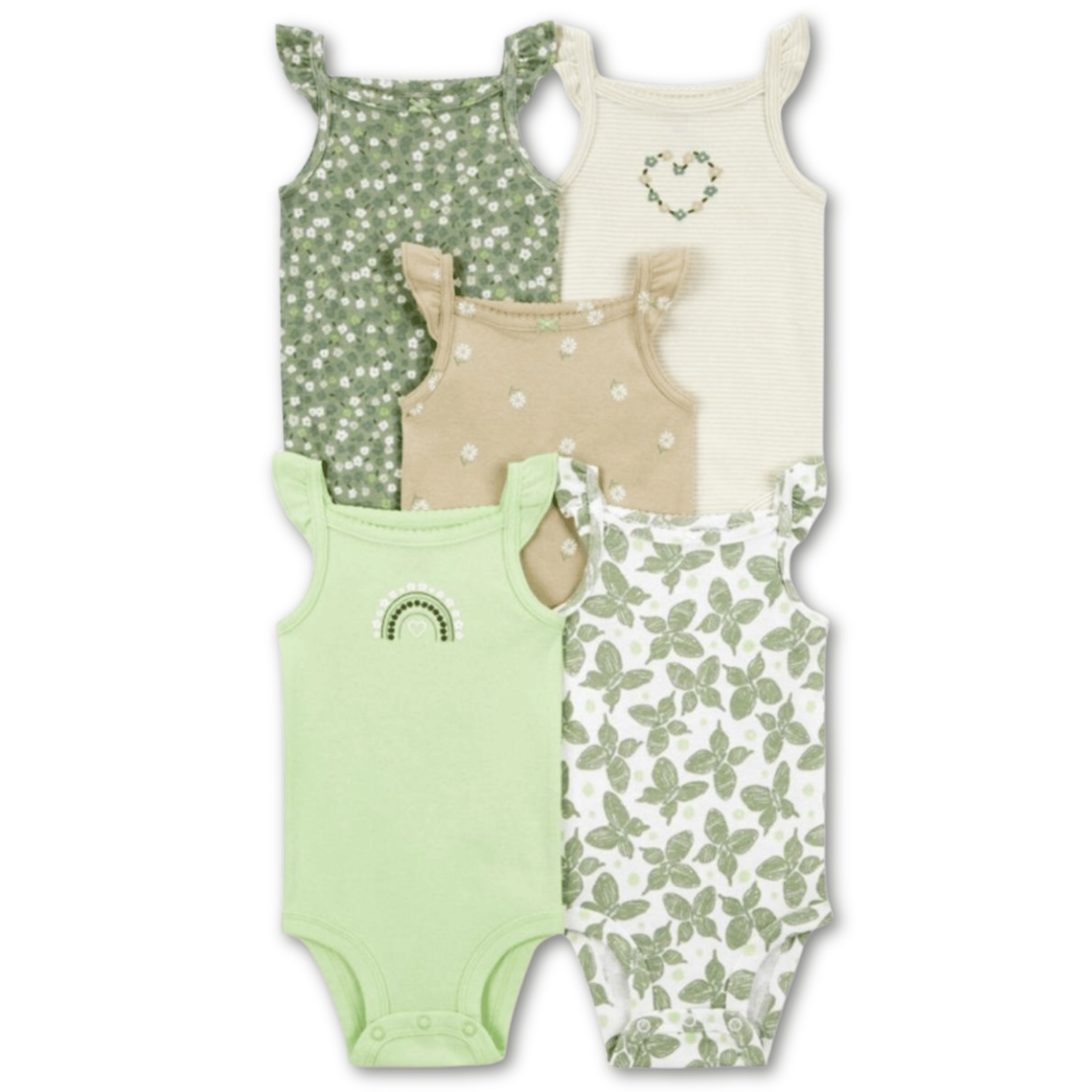 PACK 5 BODY ALGODON NIÑA UTILISIMO MULTICOLOR SIN MANGA TEDMIMAK MARIPOSAS VERDE - 1