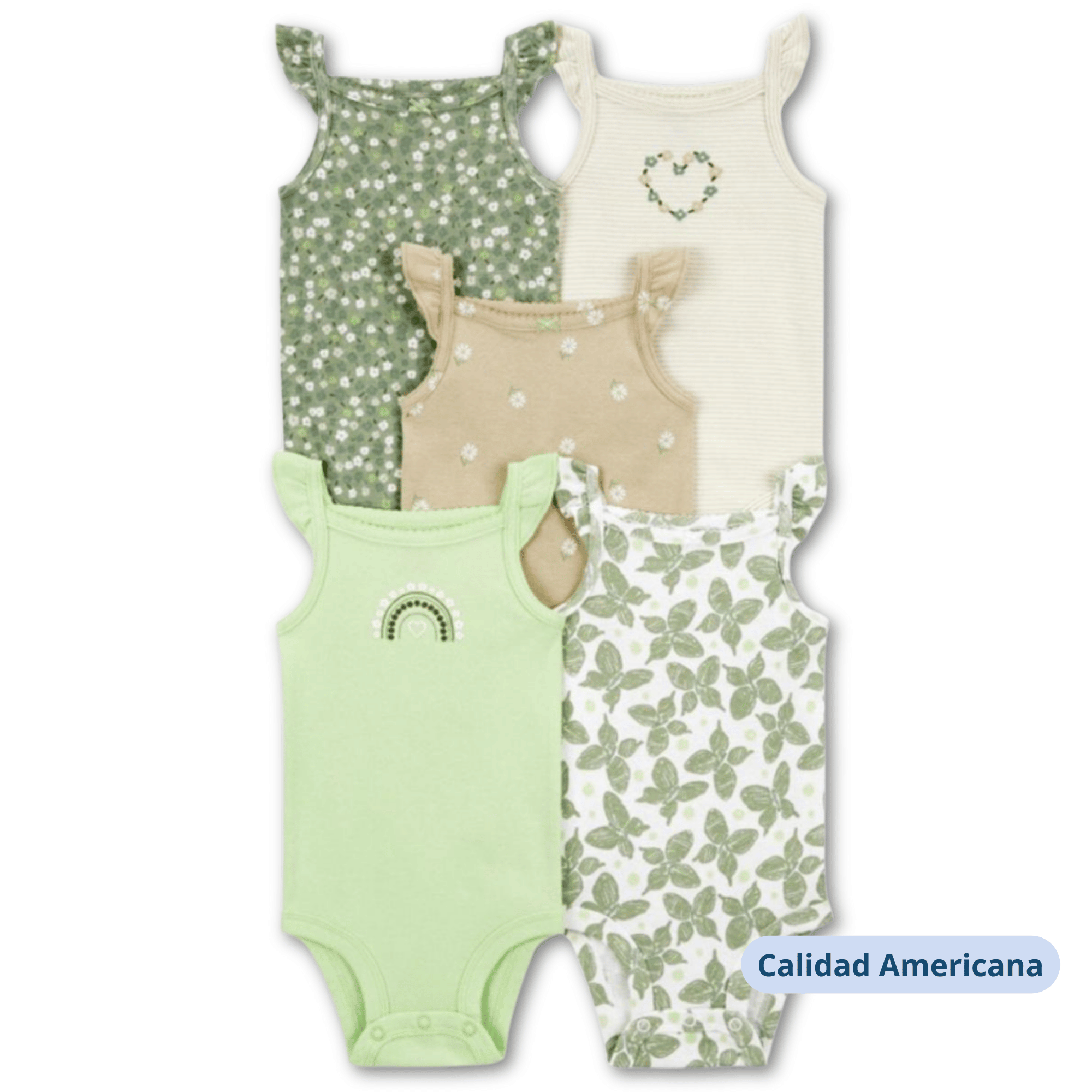 PACK 5 BODY ALGODON NIÑA UTILISIMO MULTICOLOR SIN MANGA TEDMIMAK MARIPOSAS VERDE - 4