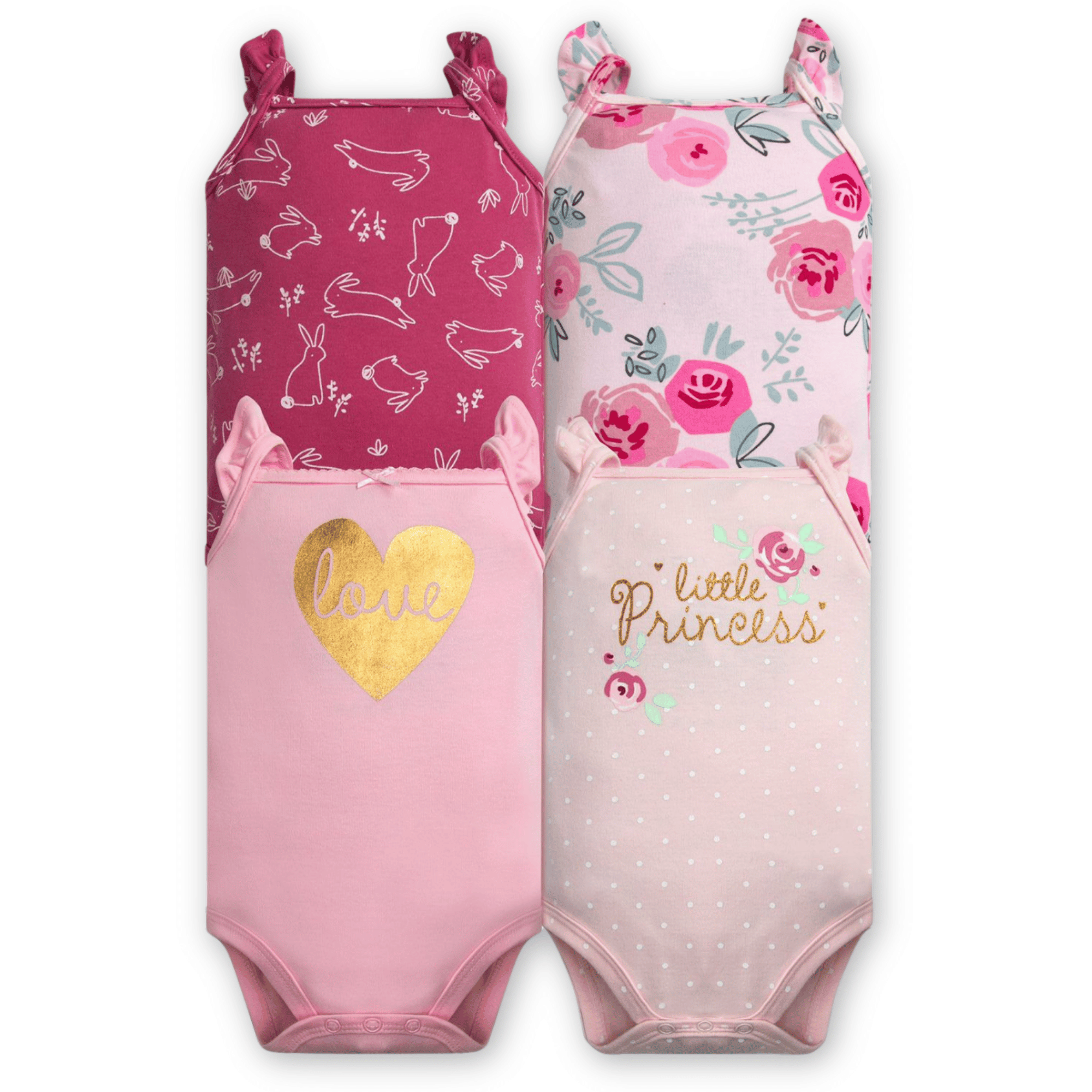 PACK 4 BODY ALGODON NIÑA UTILISIMO ROSA SIN MANGA TEDMIMAK LITTLE PRINCESS - 1
