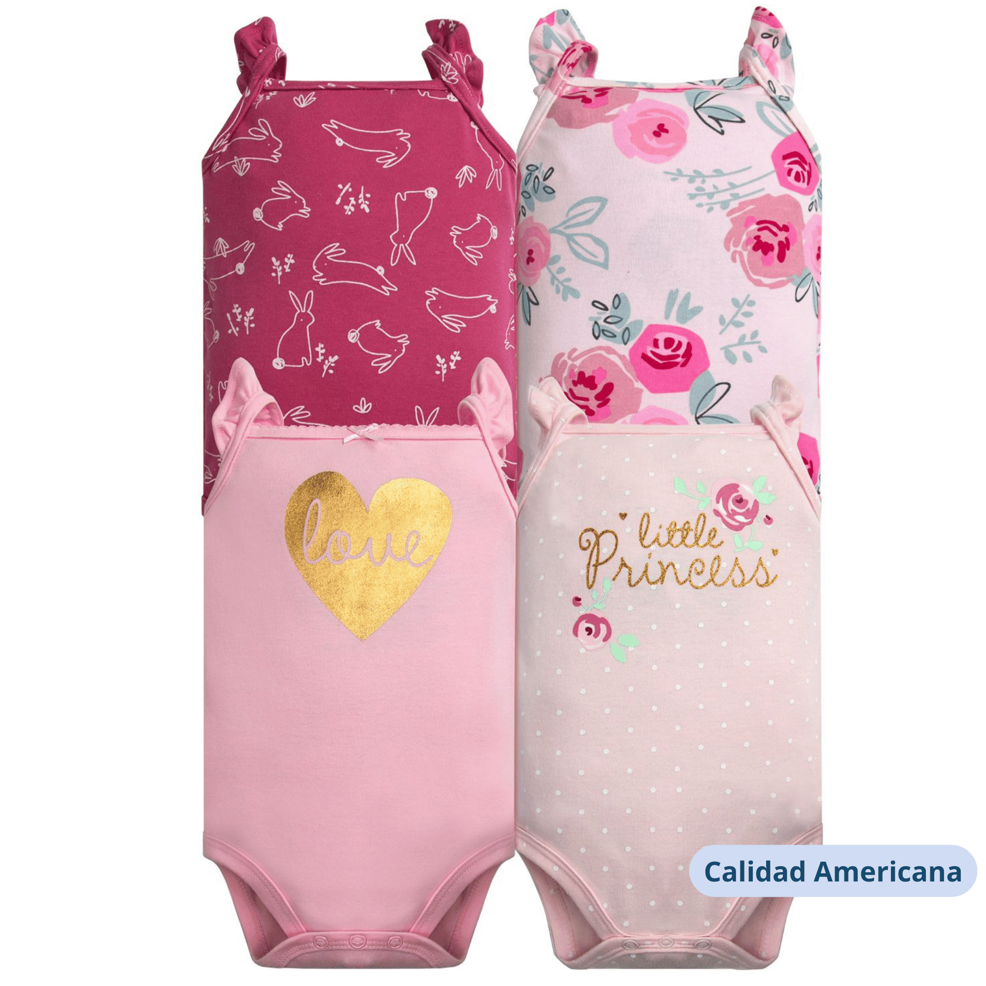 PACK 4 BODY ALGODON NIÑA UTILISIMO ROSA SIN MANGA TEDMIMAK LITTLE PRINCESS - 4