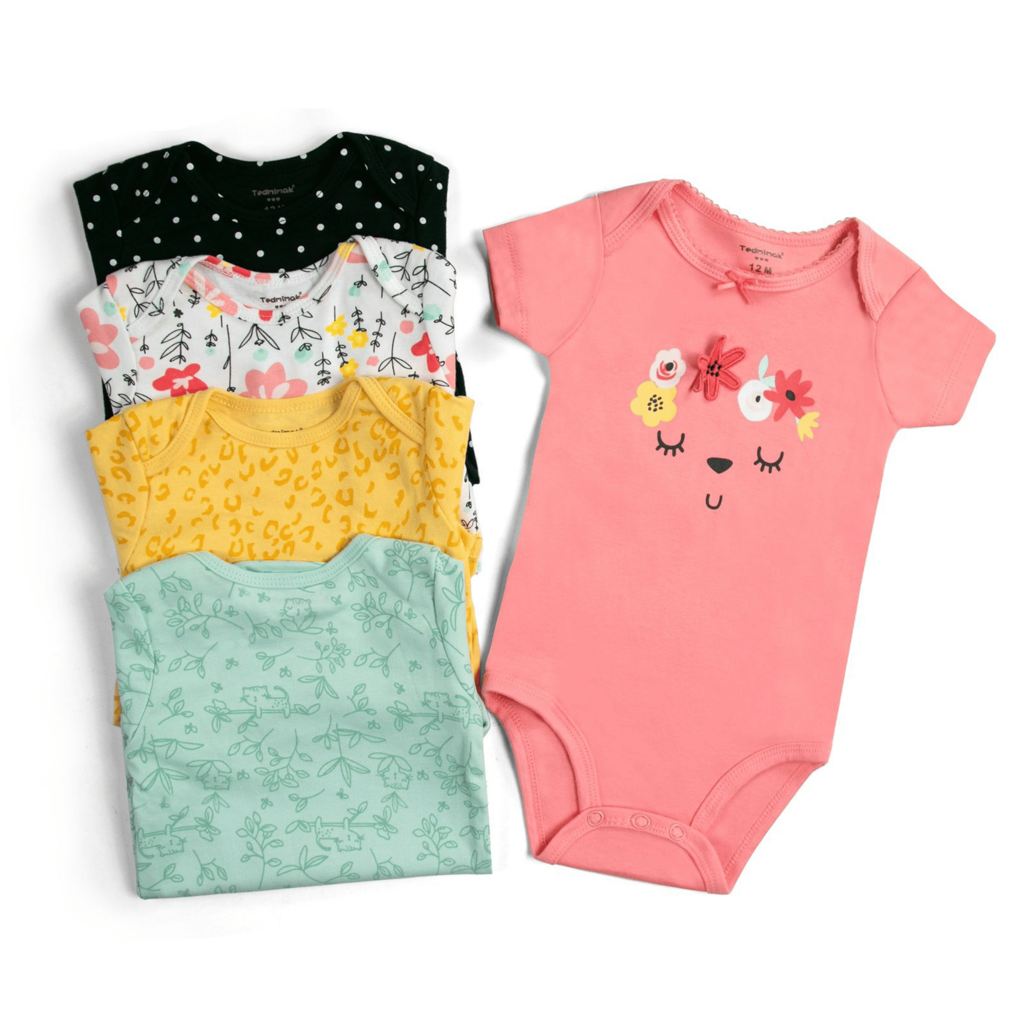 PACK 5 BODY ALGODON NIÑA UTILISIMO MULTICOLOR ROSA MANGA CORTA TEDMIMAK FLOREADO - 2