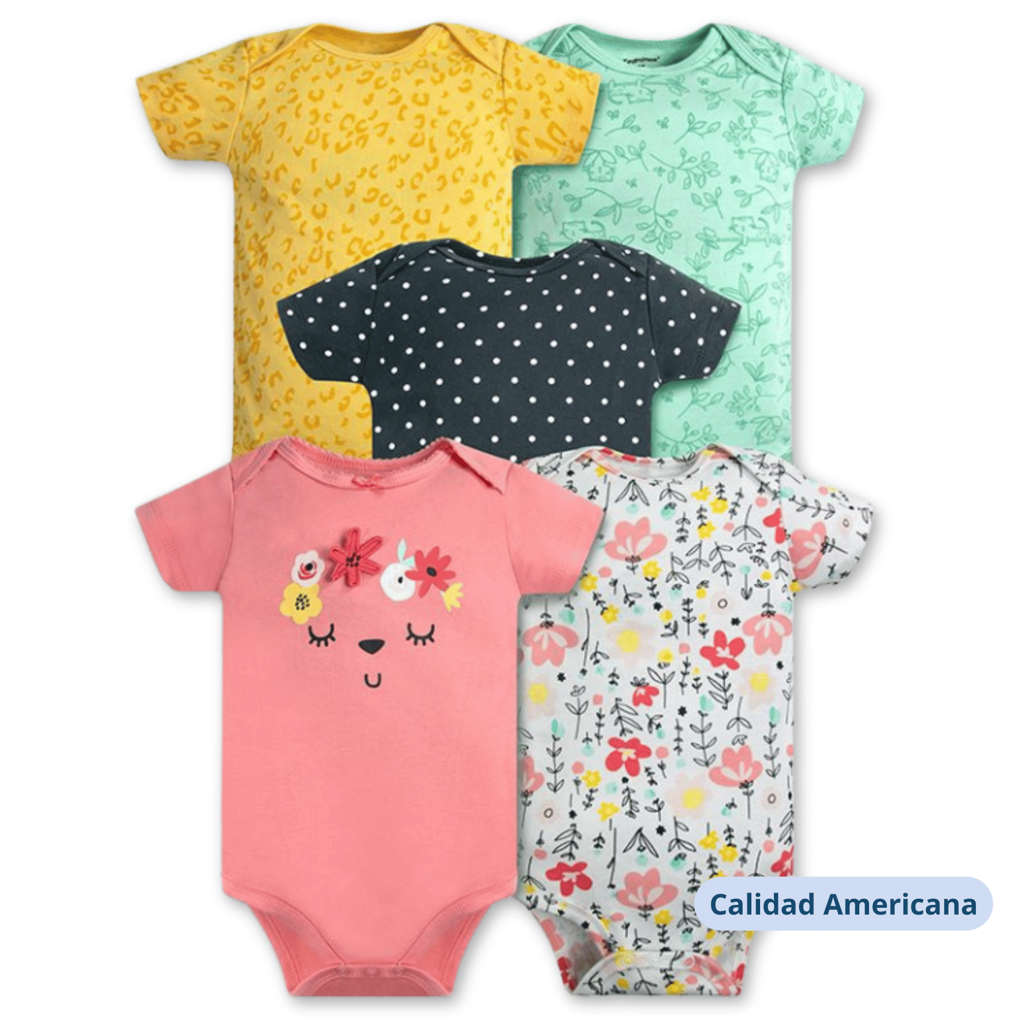 PACK 5 BODY ALGODON NIÑA UTILISIMO MULTICOLOR ROSA MANGA CORTA TEDMIMAK FLOREADO - 4
