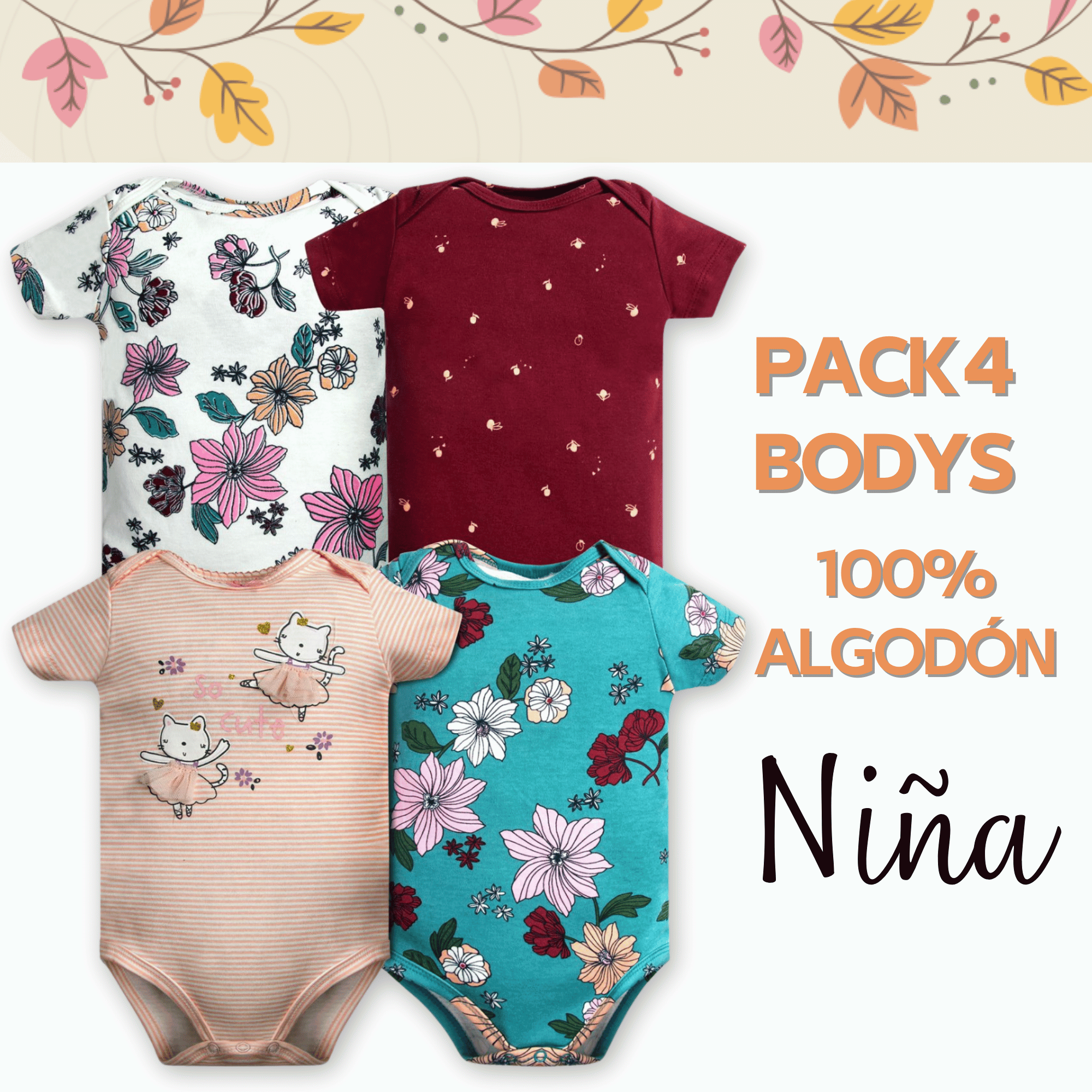 PACK 4 BODY ALGODON NIÑA TEDMIMAK MULTICOLOR MANGA CORTA BAILARINA BALLET - 5
