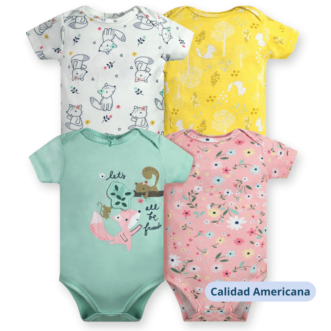 PACK 4 BODY ALGODON NIÑA UTILISIMO MULTICOLOR MANGA CORTA TEDMIMAK ANIMALES ANIMADOS - 4