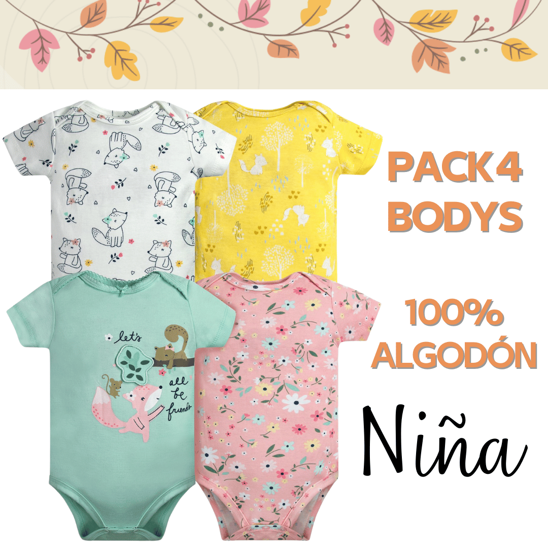 PACK 4 BODY ALGODON NIÑA UTILISIMO MULTICOLOR MANGA CORTA TEDMIMAK ANIMALES ANIMADOS - 5