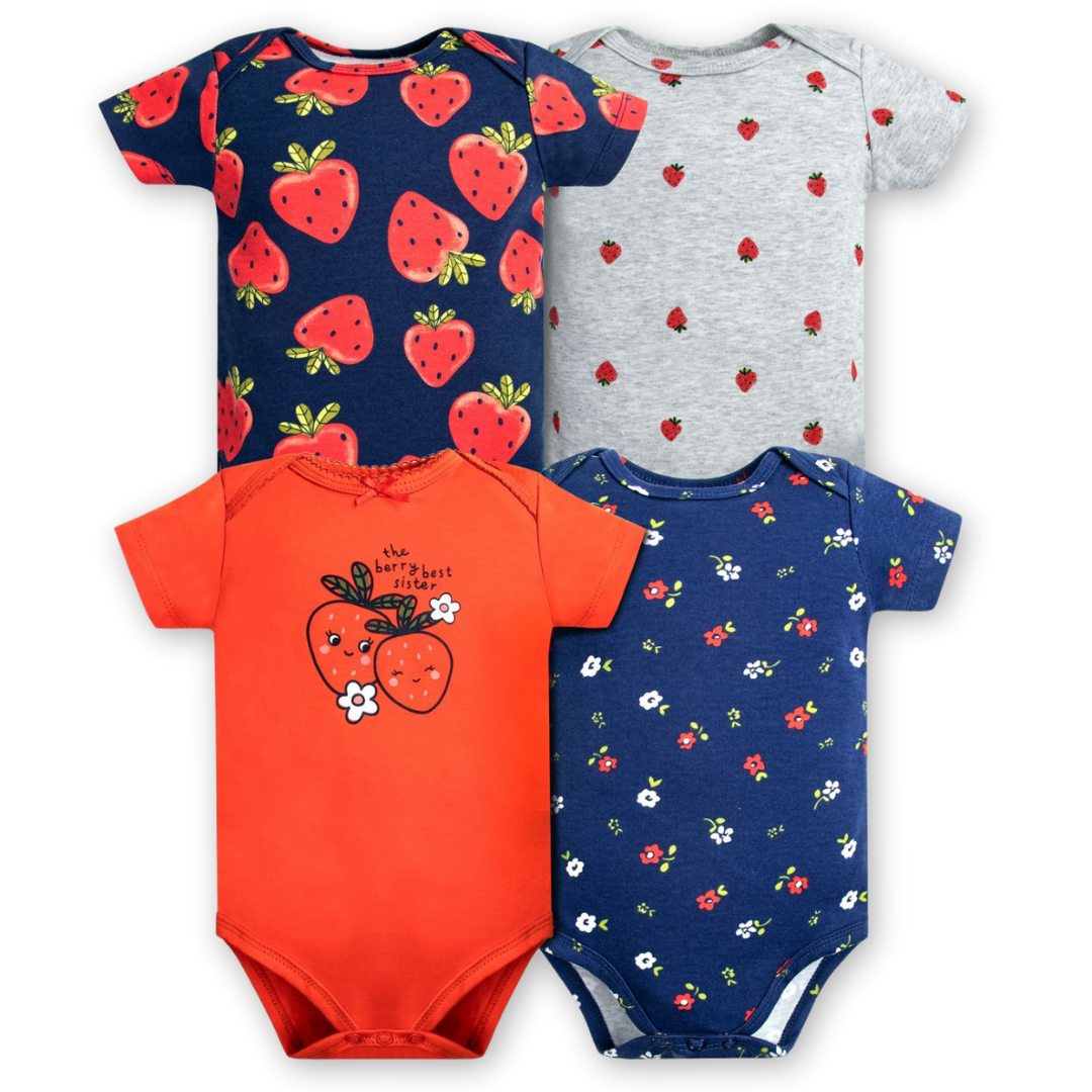 PACK 4 BODY ALGODON NIÑA UTILISIMO MULTICOLOR ROJO MANGA CORTA TEDMIMAK FRESAS - 1