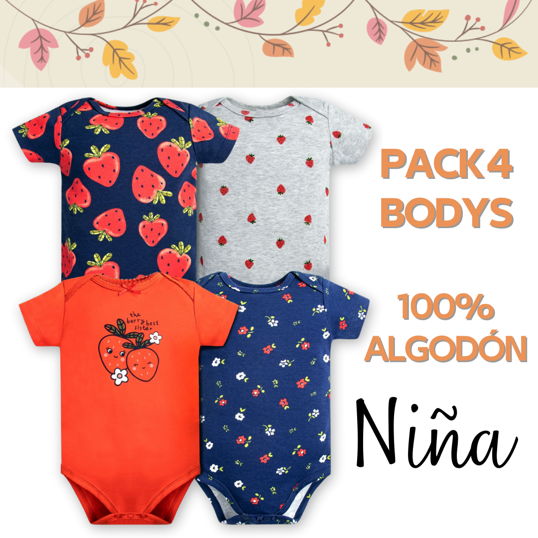 PACK 4 BODY ALGODON NIÑA UTILISIMO MULTICOLOR ROJO MANGA CORTA TEDMIMAK FRESAS - 5