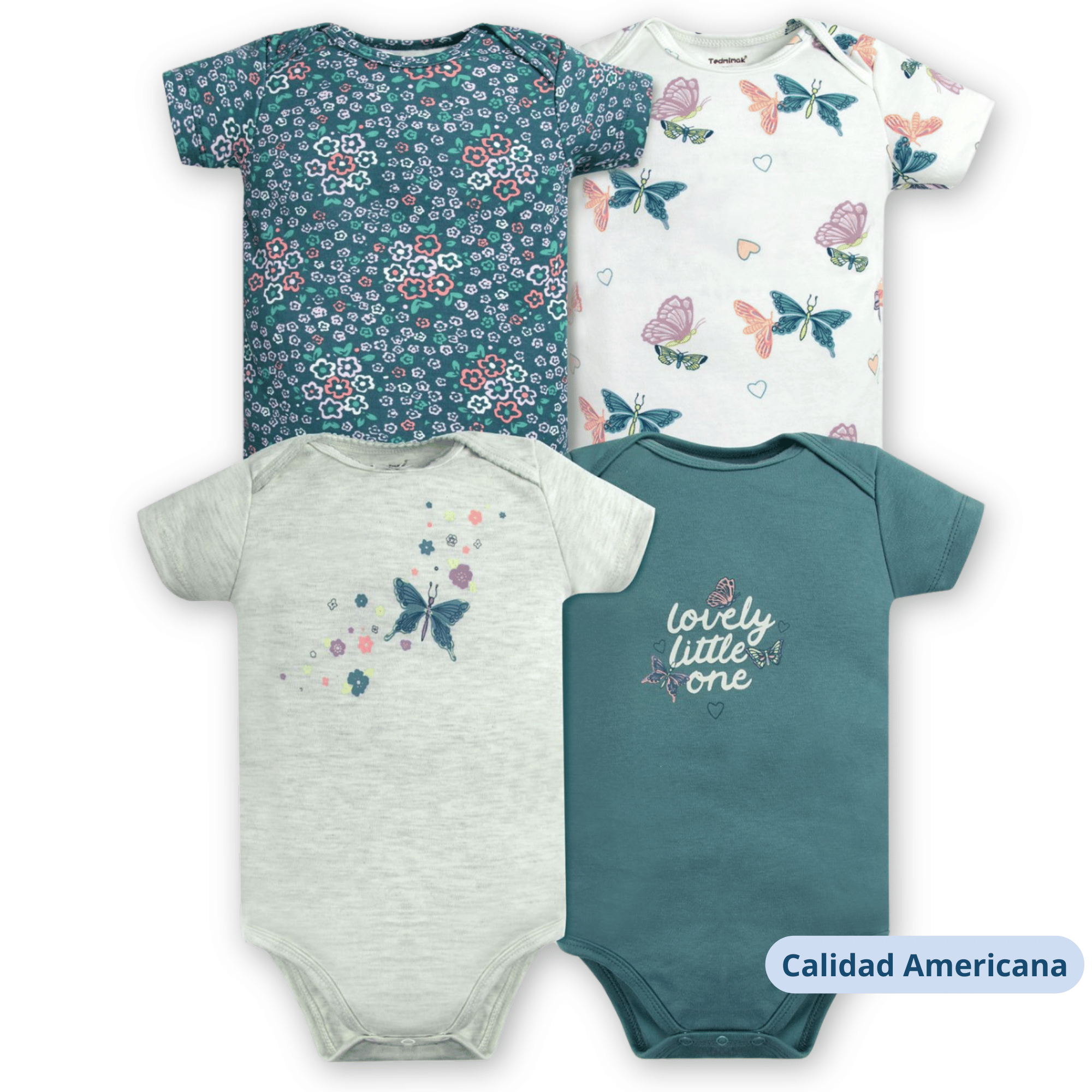 PACK 4 BODY ALGODON NIÑA UTILISIMO MULTICOLOR AZUL MANGA CORTA TEDMIMAK MARIPOSAS - 4