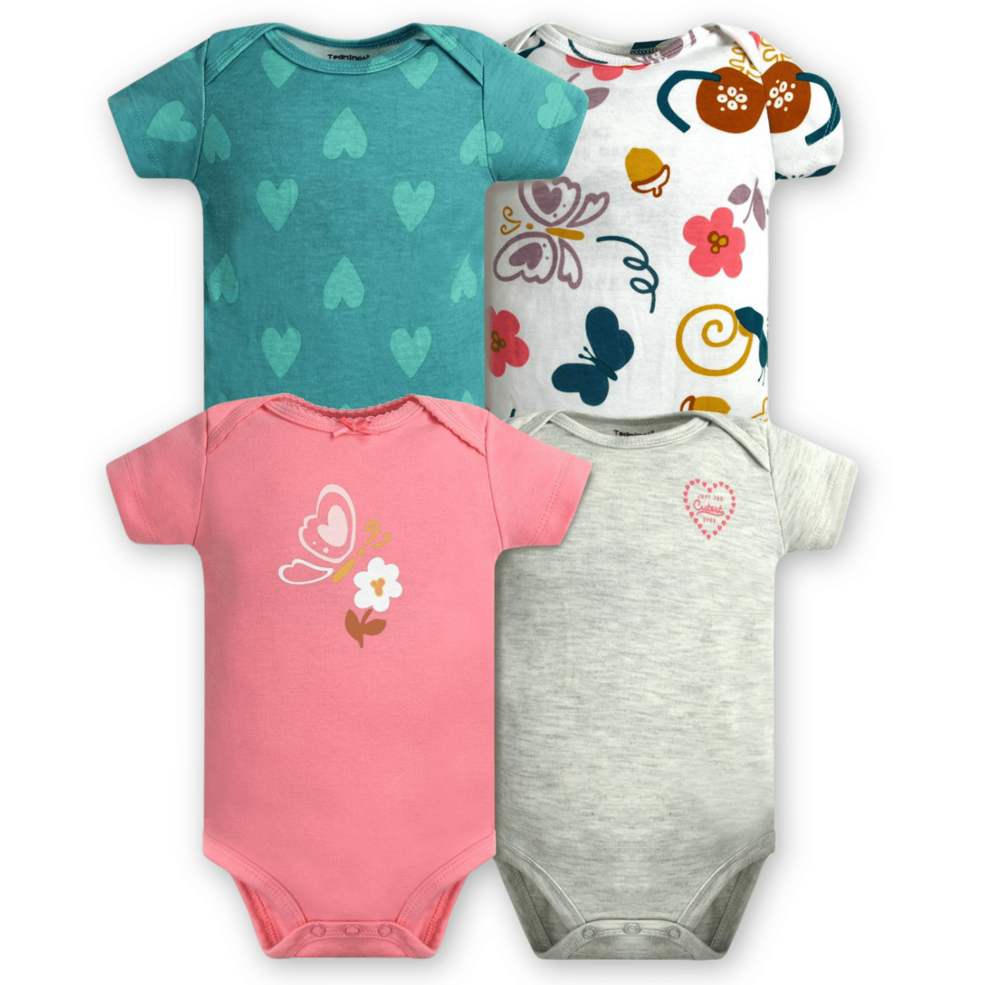 PACK 4 BODY ALGODON NIÑA UTILISIMO MULTICOLOR ROSA MANGA CORTA TEDMIMAK MARIPOSAS - 1
