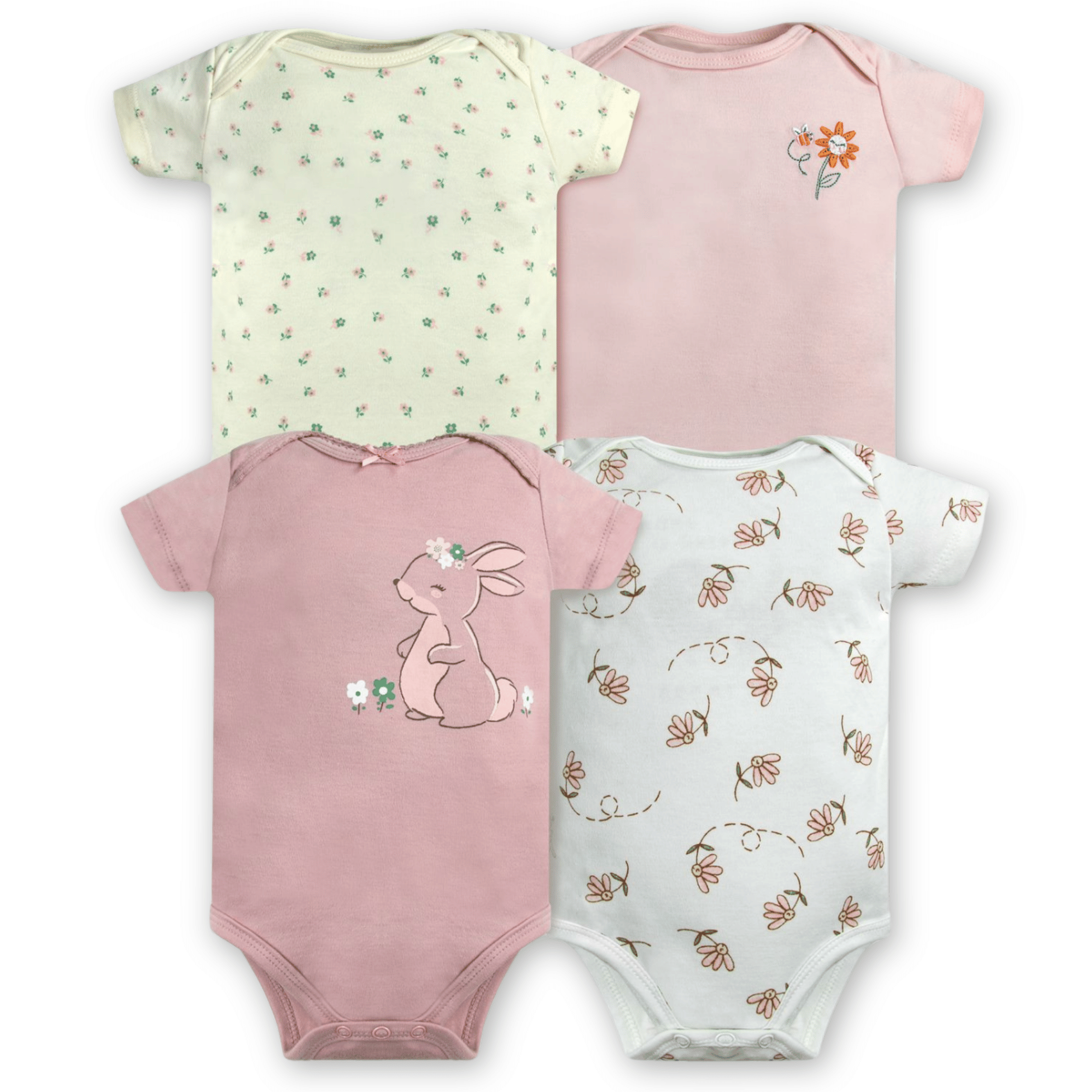 PACK 4 BODY ALGODON NIÑA UTILISIMO MULTICOLOR ROSA MANGA CORTA TEDMIMAK CONEJOS - 1
