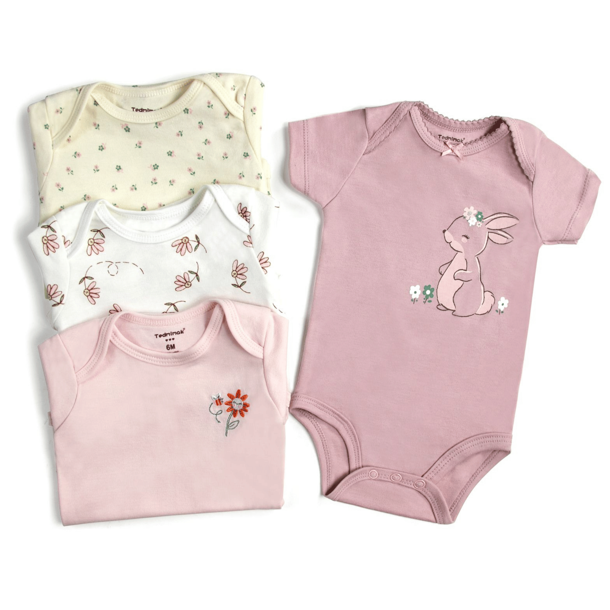 PACK 4 BODY ALGODON NIÑA UTILISIMO MULTICOLOR ROSA MANGA CORTA TEDMIMAK CONEJOS - 2