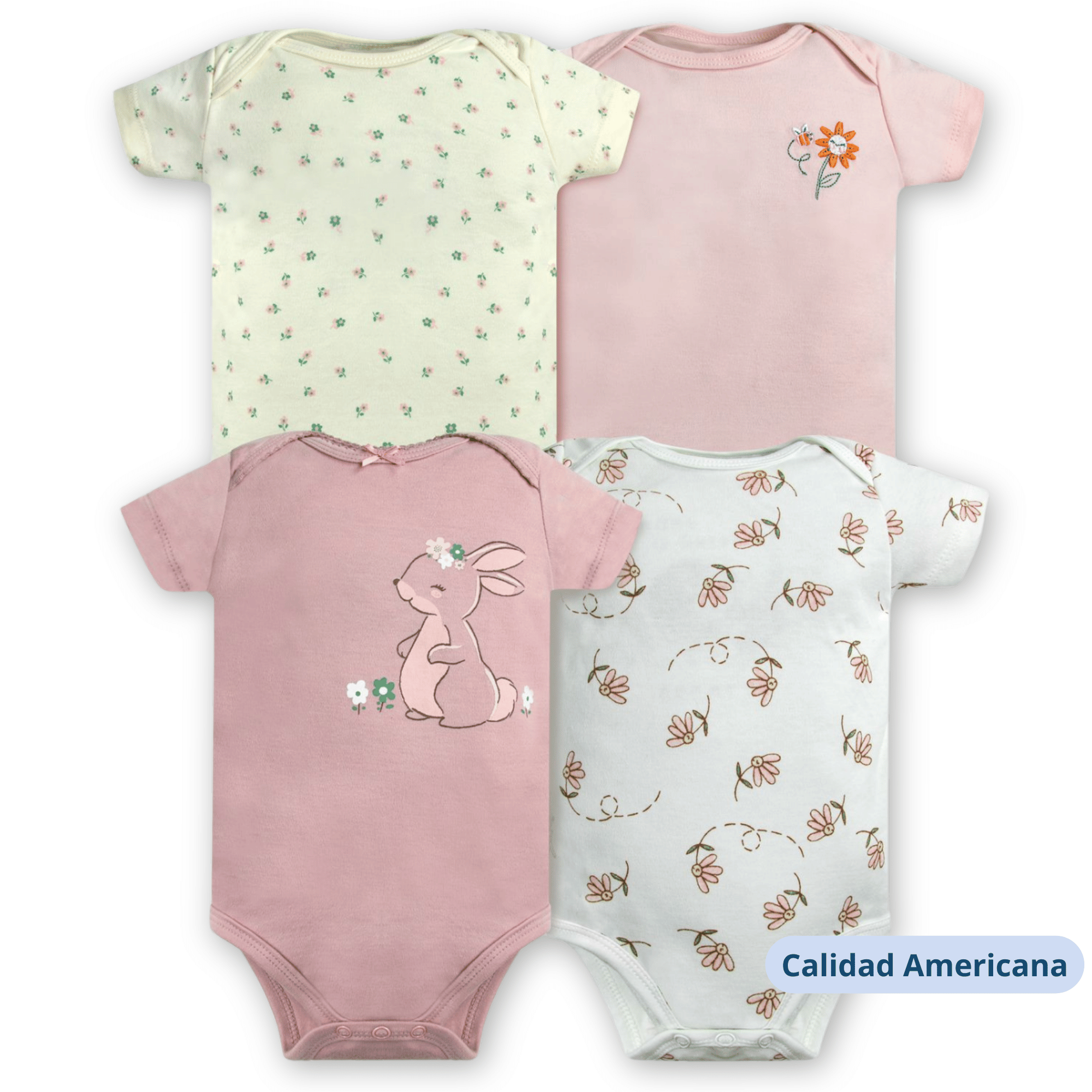 PACK 4 BODY ALGODON NIÑA UTILISIMO MULTICOLOR ROSA MANGA CORTA TEDMIMAK CONEJOS - 4