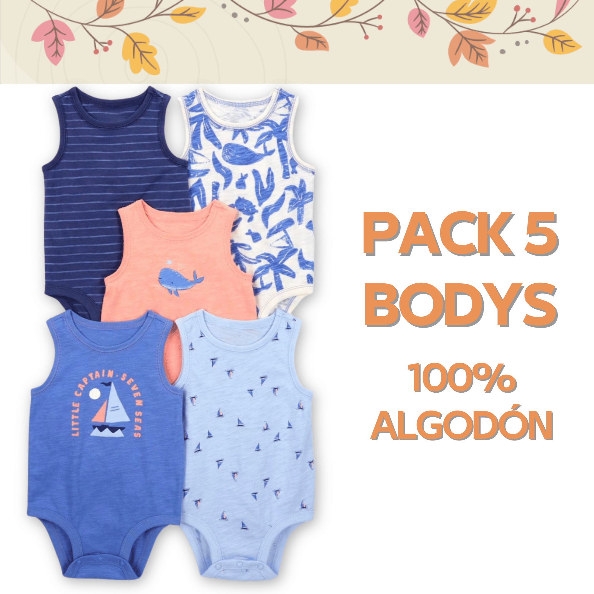 PACK 5 BODYS NIÑO SIN MANGA TEDMIMAK ALGODÓN AZUL MARINERO - 5