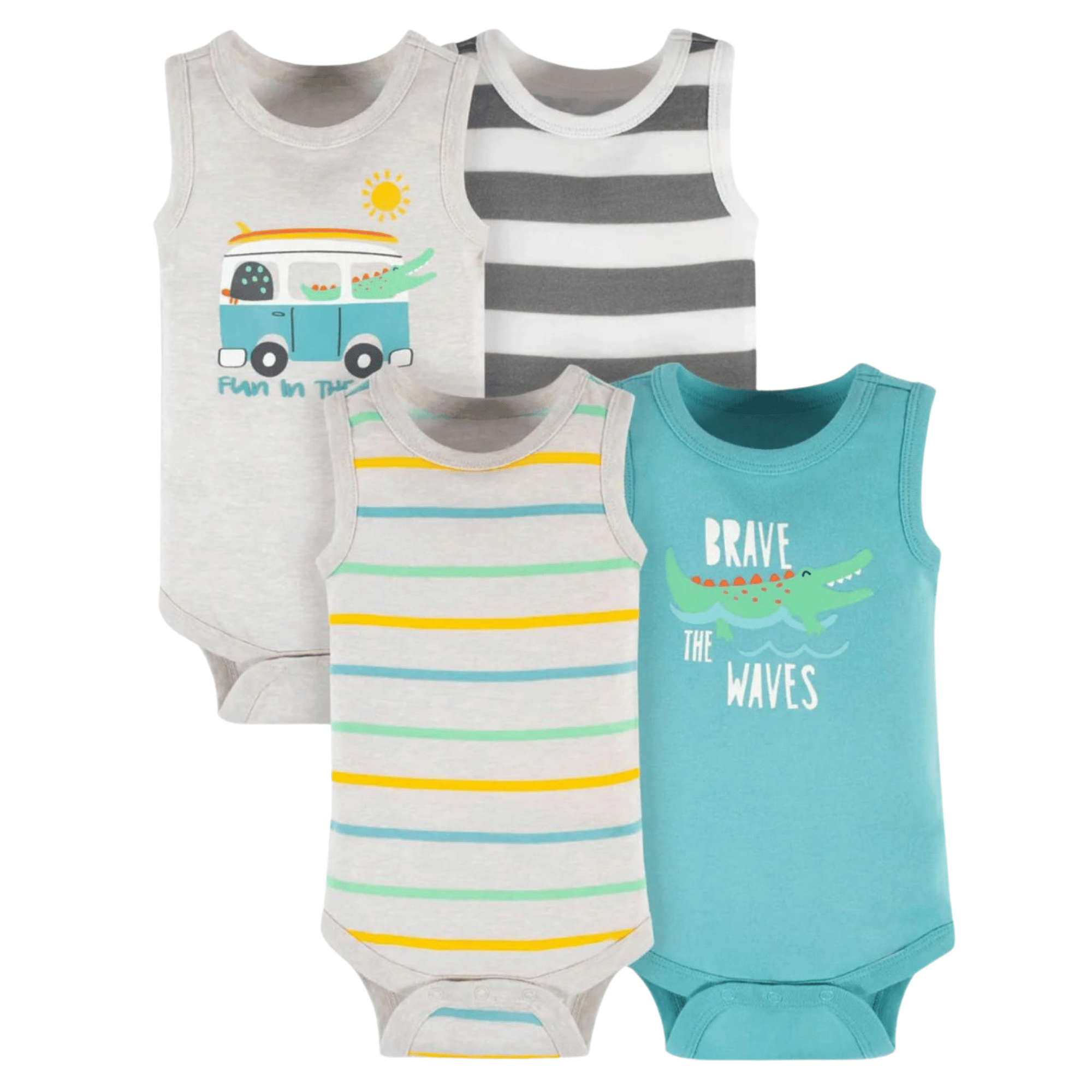PACK 4 BODY ALGODON NIÑO UTILISIMO MULTICOLOR SIN MANGA TEDMIMAK COCODRILO VERDE - 1