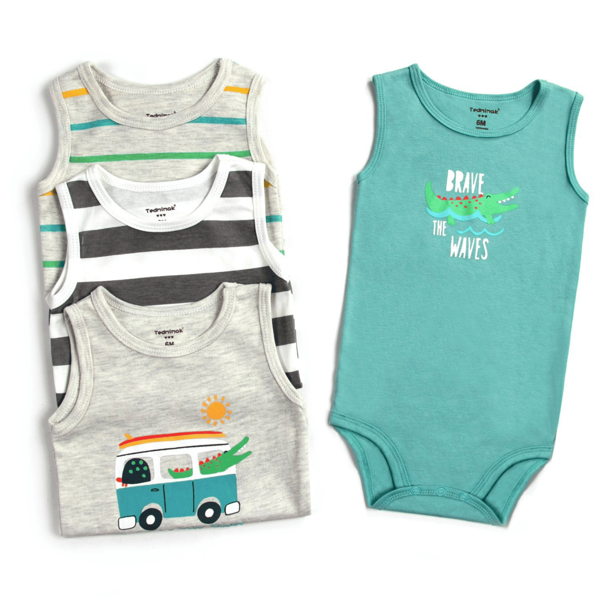 PACK 4 BODY ALGODON NIÑO UTILISIMO MULTICOLOR SIN MANGA TEDMIMAK COCODRILO VERDE - 2