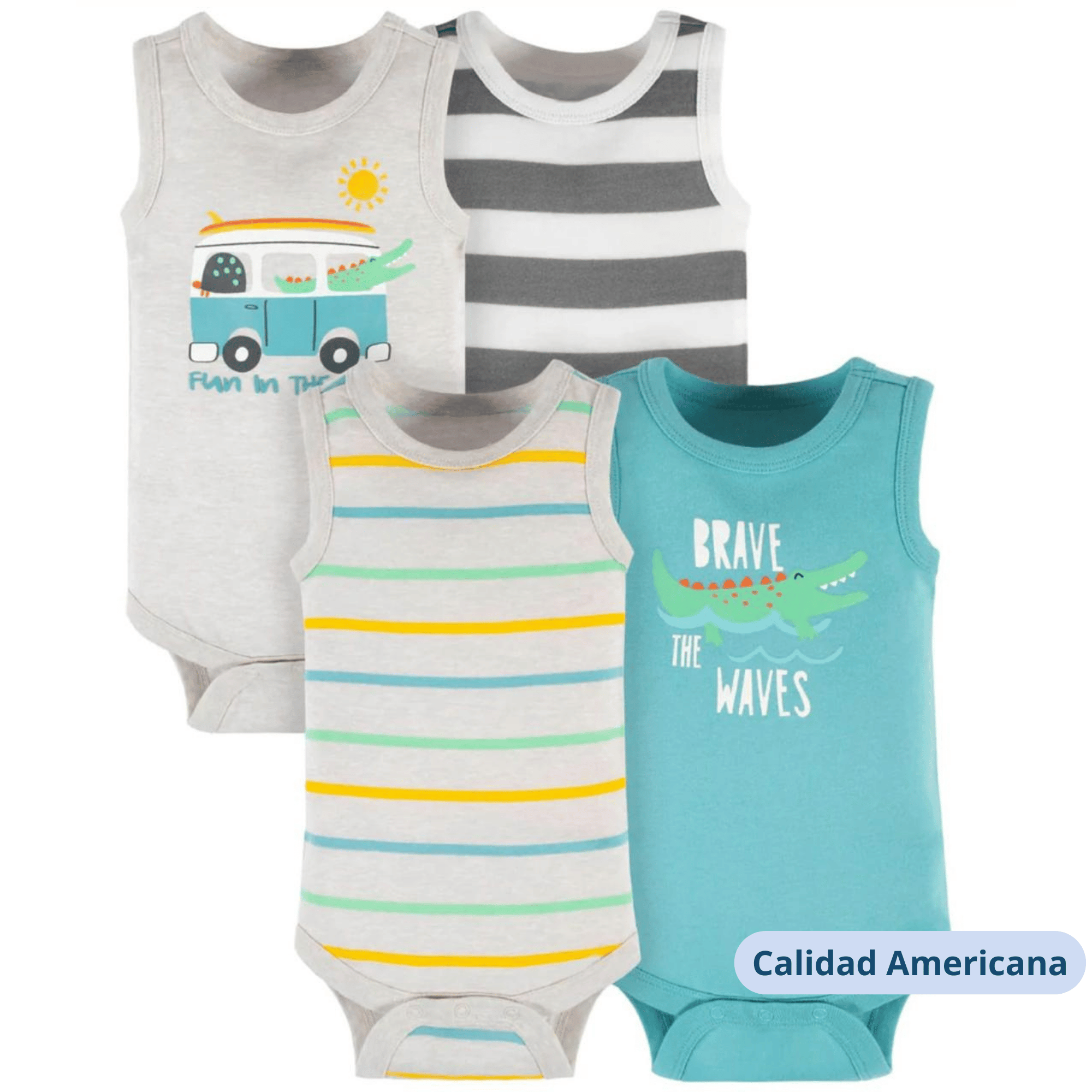 PACK 4 BODY ALGODON NIÑO UTILISIMO MULTICOLOR SIN MANGA TEDMIMAK COCODRILO VERDE - 4