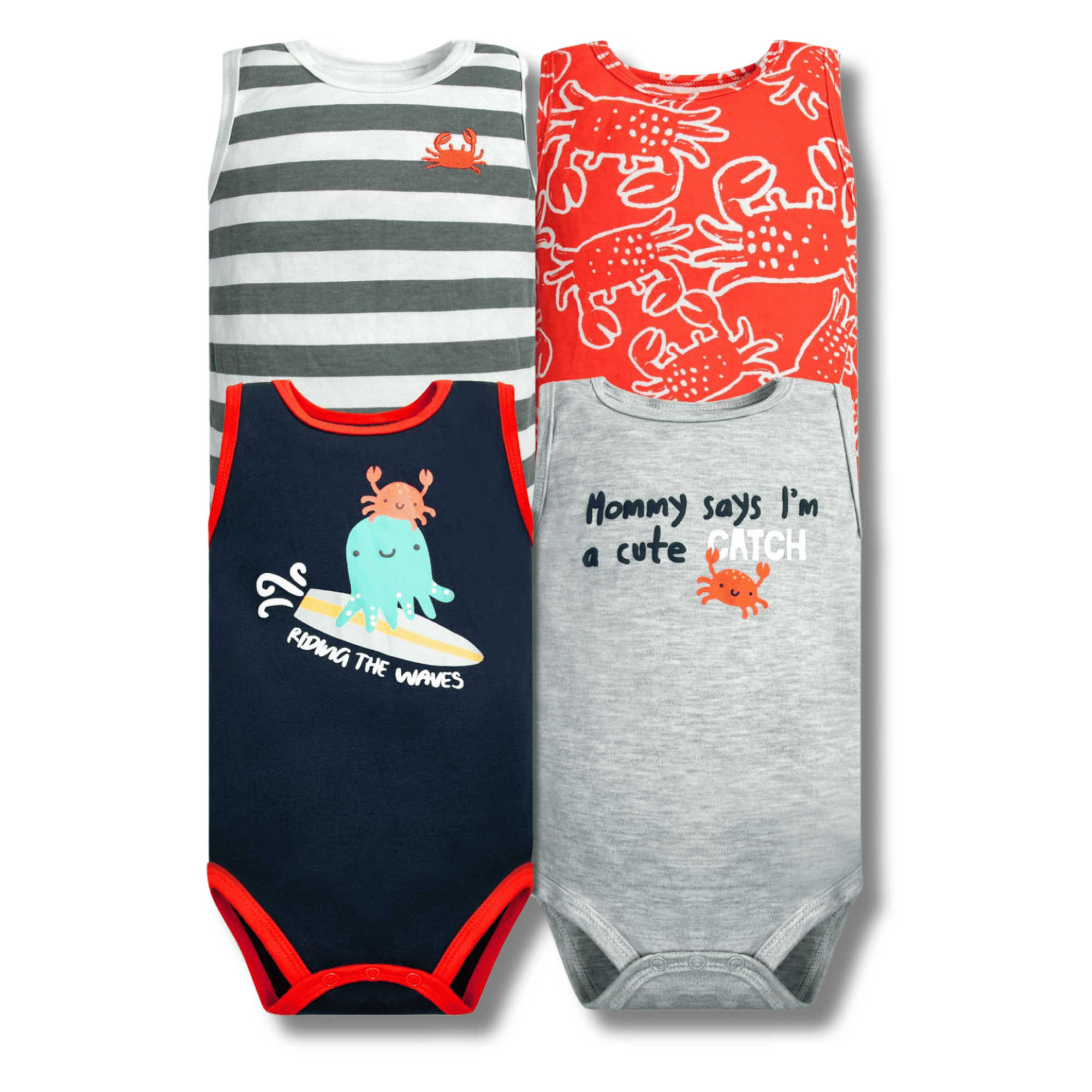 PACK 4 BODY ALGODON NIÑO UTILISIMO MULTICOLOR SIN MANGA TEDMIMAK CANGREJO ROJO - 1