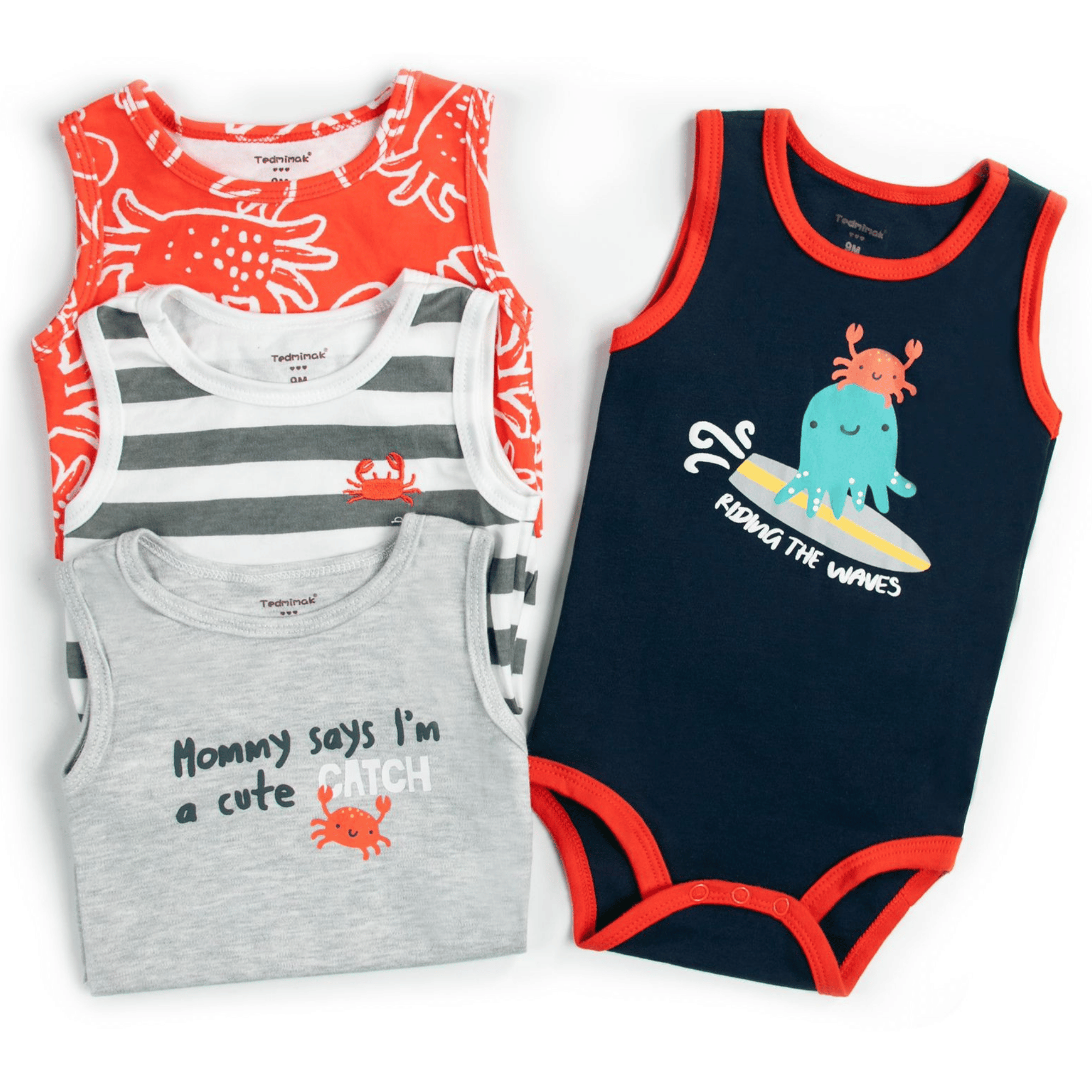 PACK 4 BODY ALGODON NIÑO UTILISIMO MULTICOLOR SIN MANGA TEDMIMAK CANGREJO ROJO - 2
