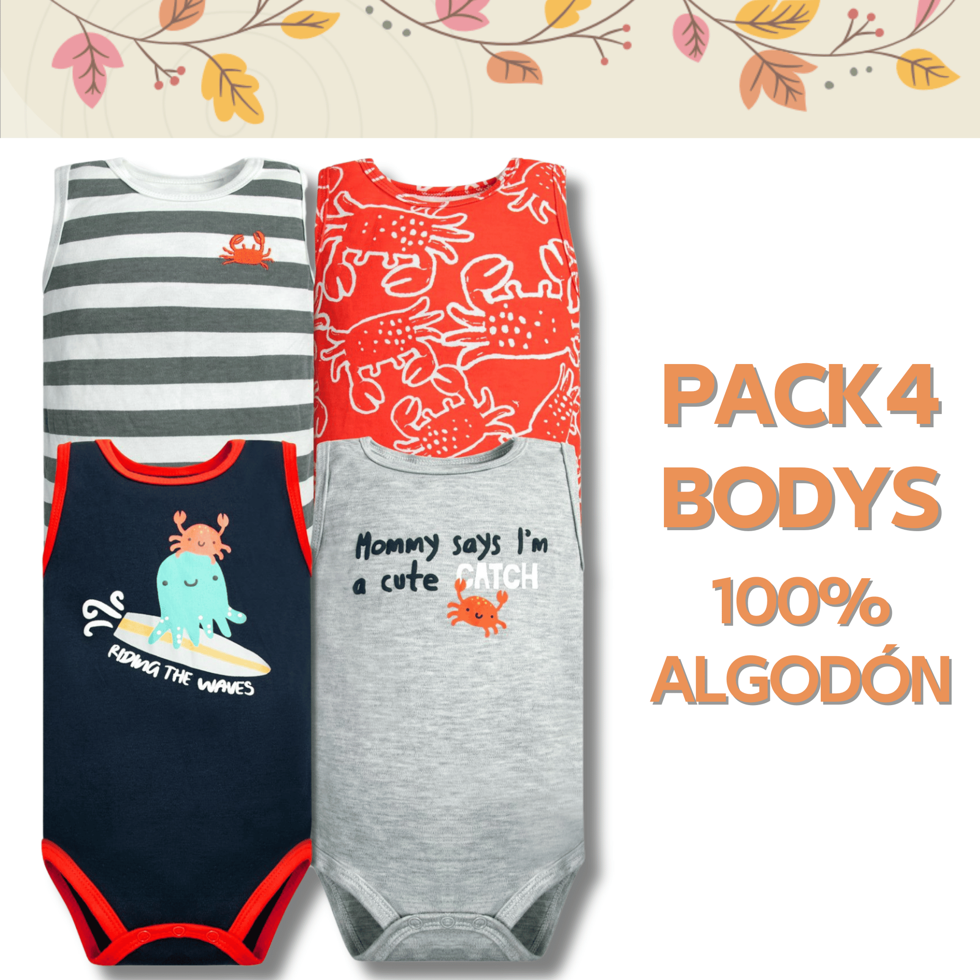 PACK 4 BODY ALGODON NIÑO UTILISIMO MULTICOLOR SIN MANGA TEDMIMAK CANGREJO ROJO - 5