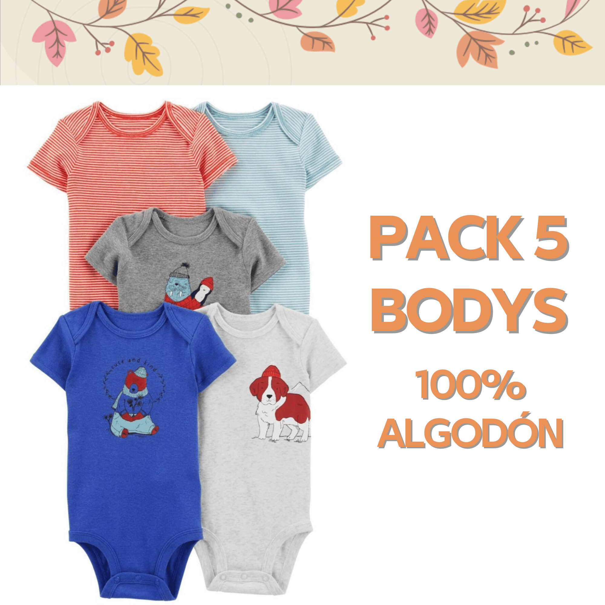 PACK 5 BODY ALGODON NIÑO UTILISIMO MULTICOLOR AZUL MANGA CORTA TEDMIMAK PUERCOESPIN - 5
