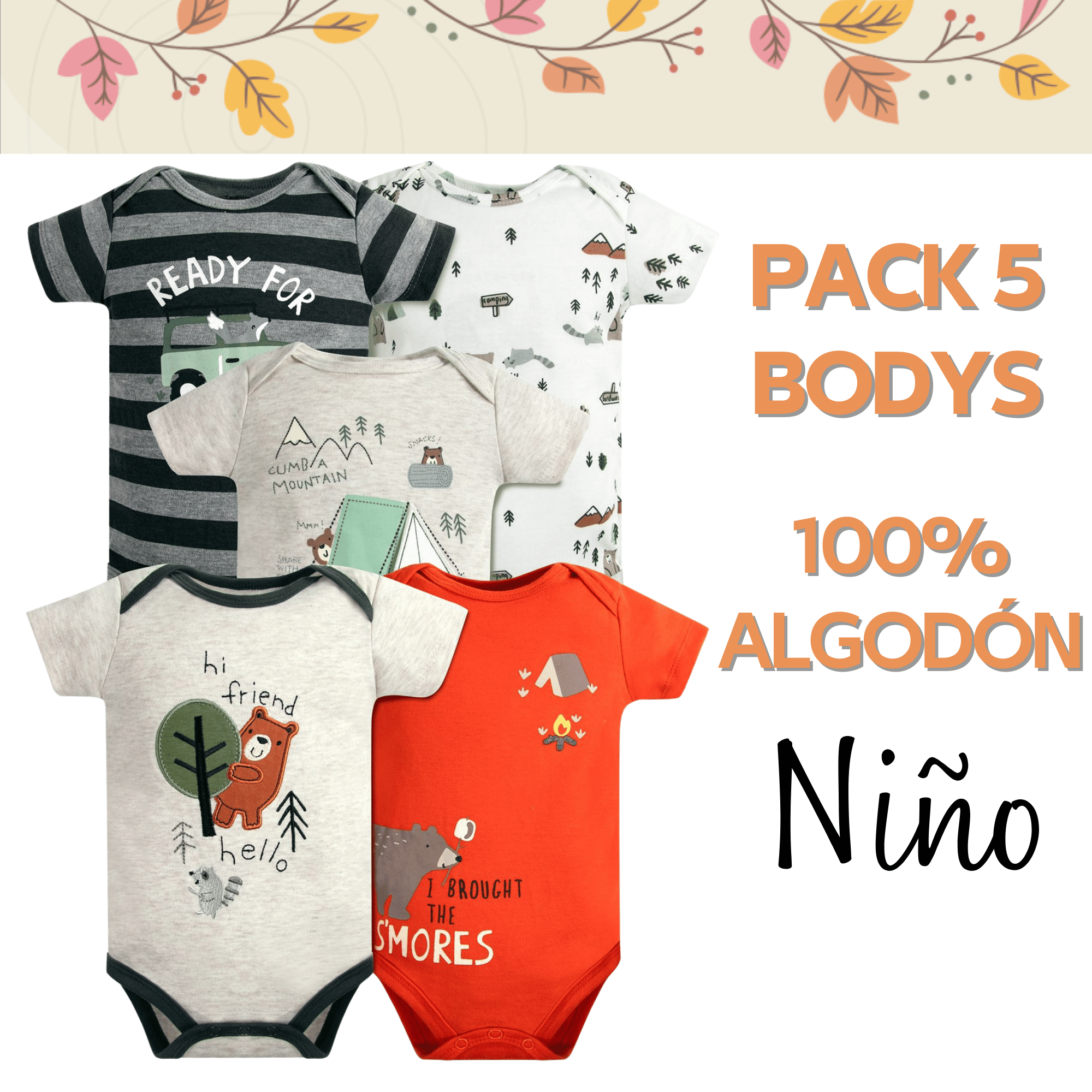 PACK 5 BODY ALGODON NIÑO UTILISIMO MULTICOLOR MANGA CORTA TEDMIMAK OSO AMISTOSO - 5