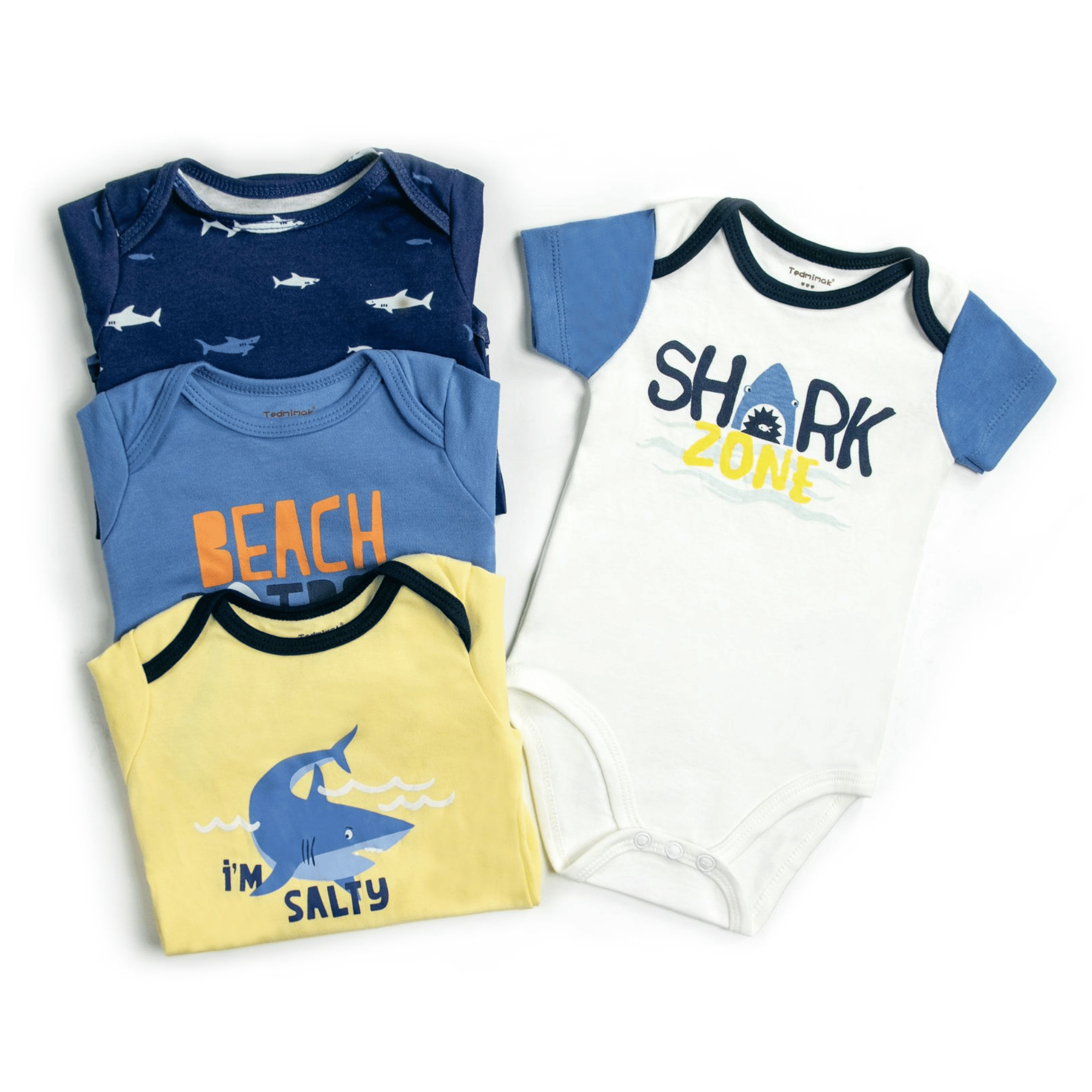 PACK X4 BODYS ALGODÓN NIÑO UTILÍSIMO AZUL MANGA CORTA TEDMIMAK TIBURÓN - 2
