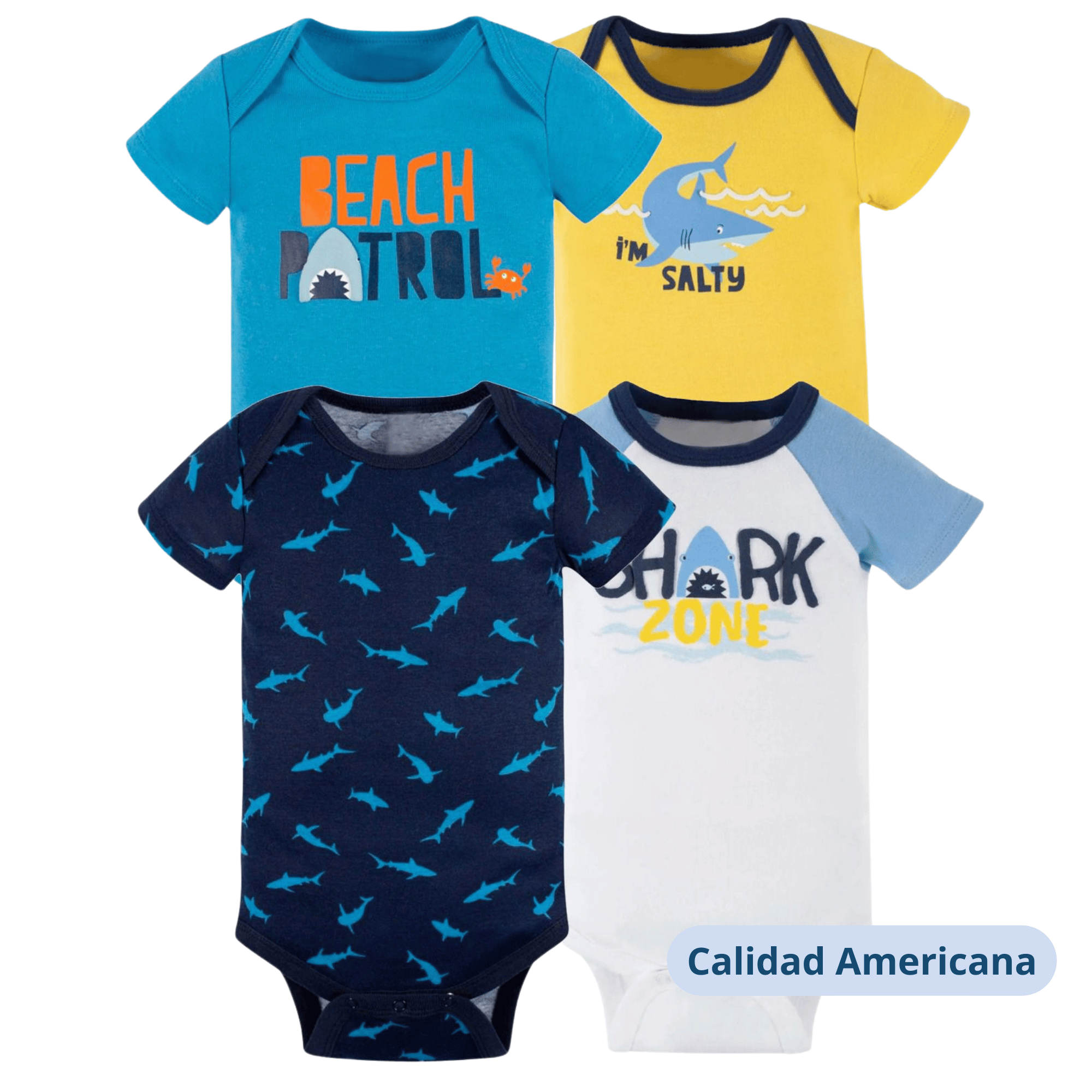 PACK X4 BODYS ALGODÓN NIÑO UTILÍSIMO AZUL MANGA CORTA TEDMIMAK TIBURÓN - 4
