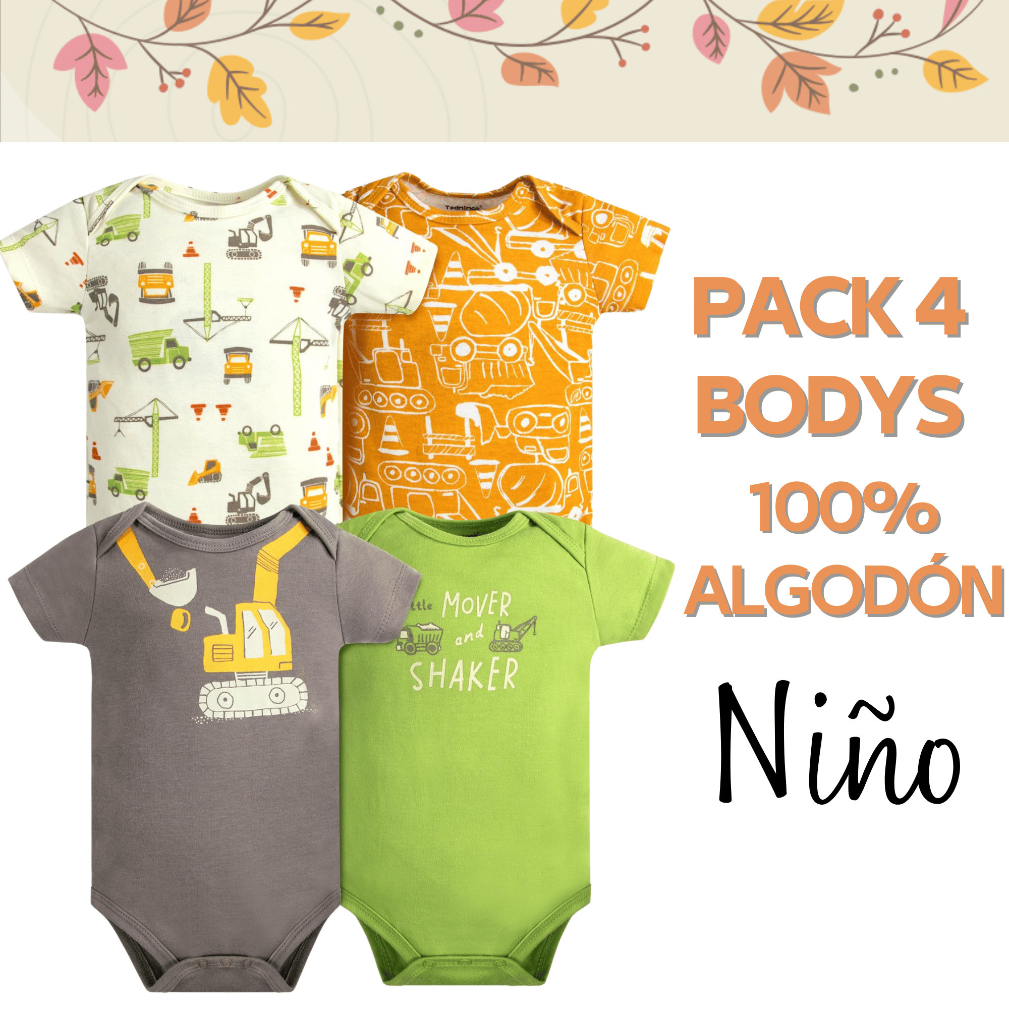 PACK 4 BODY ALGODON NIÑO UTILISIMO AMARILLO MANGA CORTA TEDMIMAK ESTAMPADO - 5