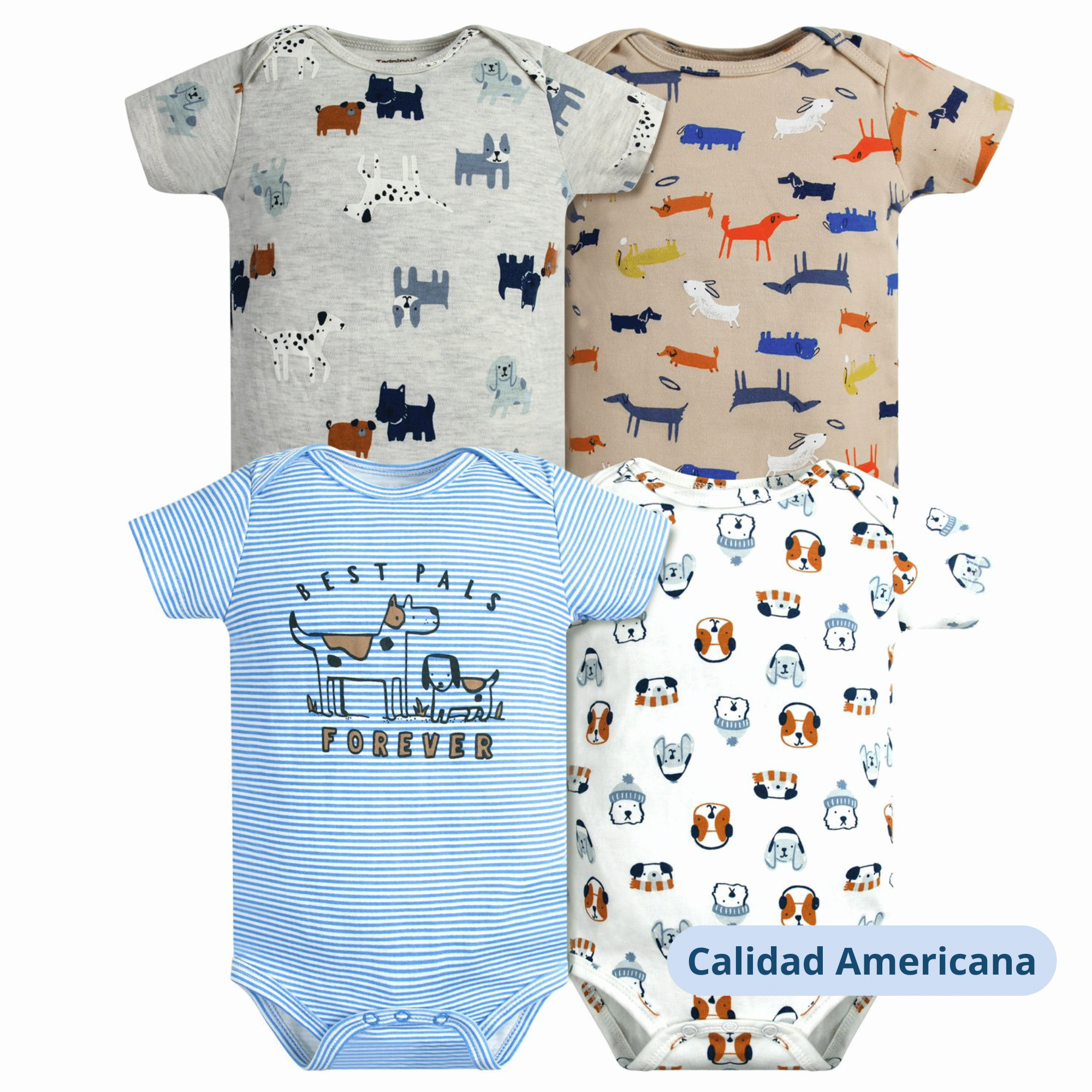 PACK 4 BODY ALGODON NIÑO UTILISIMO MULTICOLOR AZUL MANGA CORTA TEDMIMAK CACHORROS - 4
