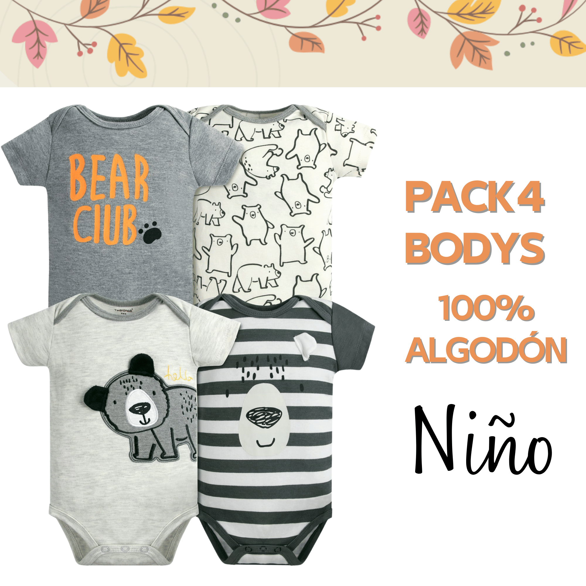 PACK 4 BODY ALGODON NIÑO UTILISIMO MULTICOLOR MANGA CORTA TEDMIMAK BEAR CLUB - 5