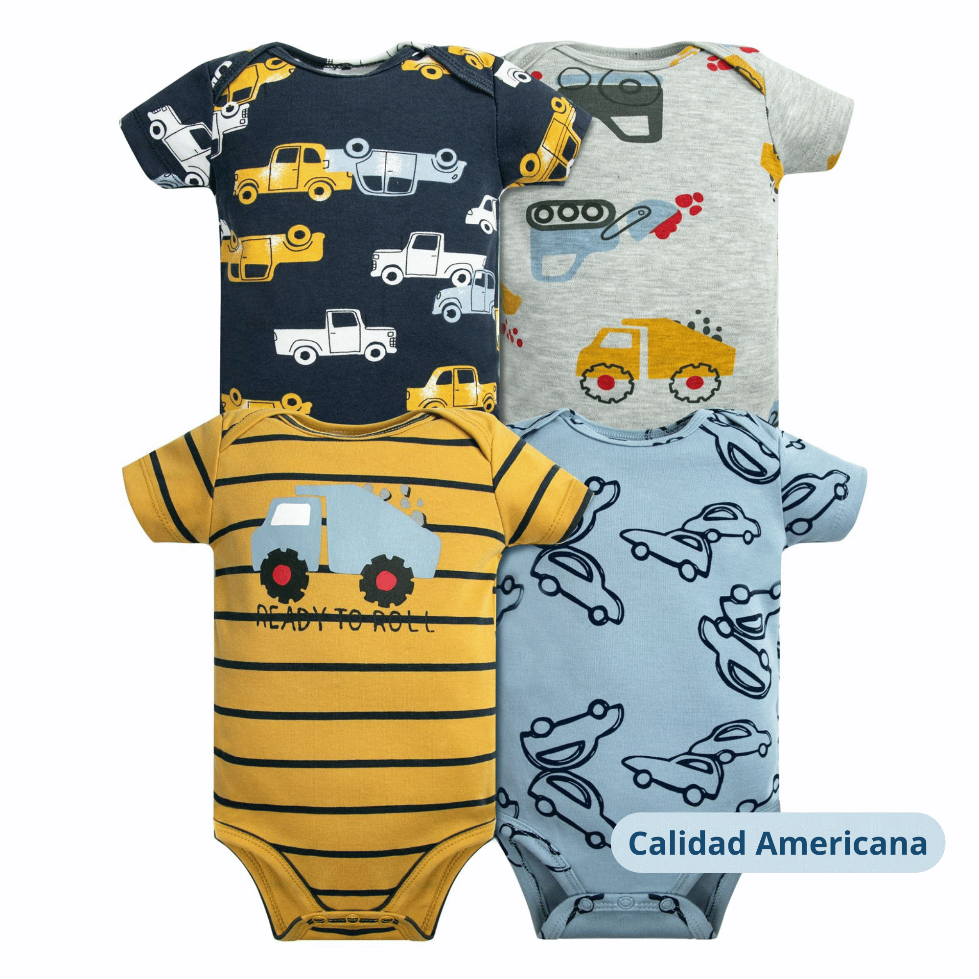 PACK 4 BODY ALGODON NIÑO UTILISIMO AMARILLO MANGA CORTA TEDMIMAK AUTOS - 4