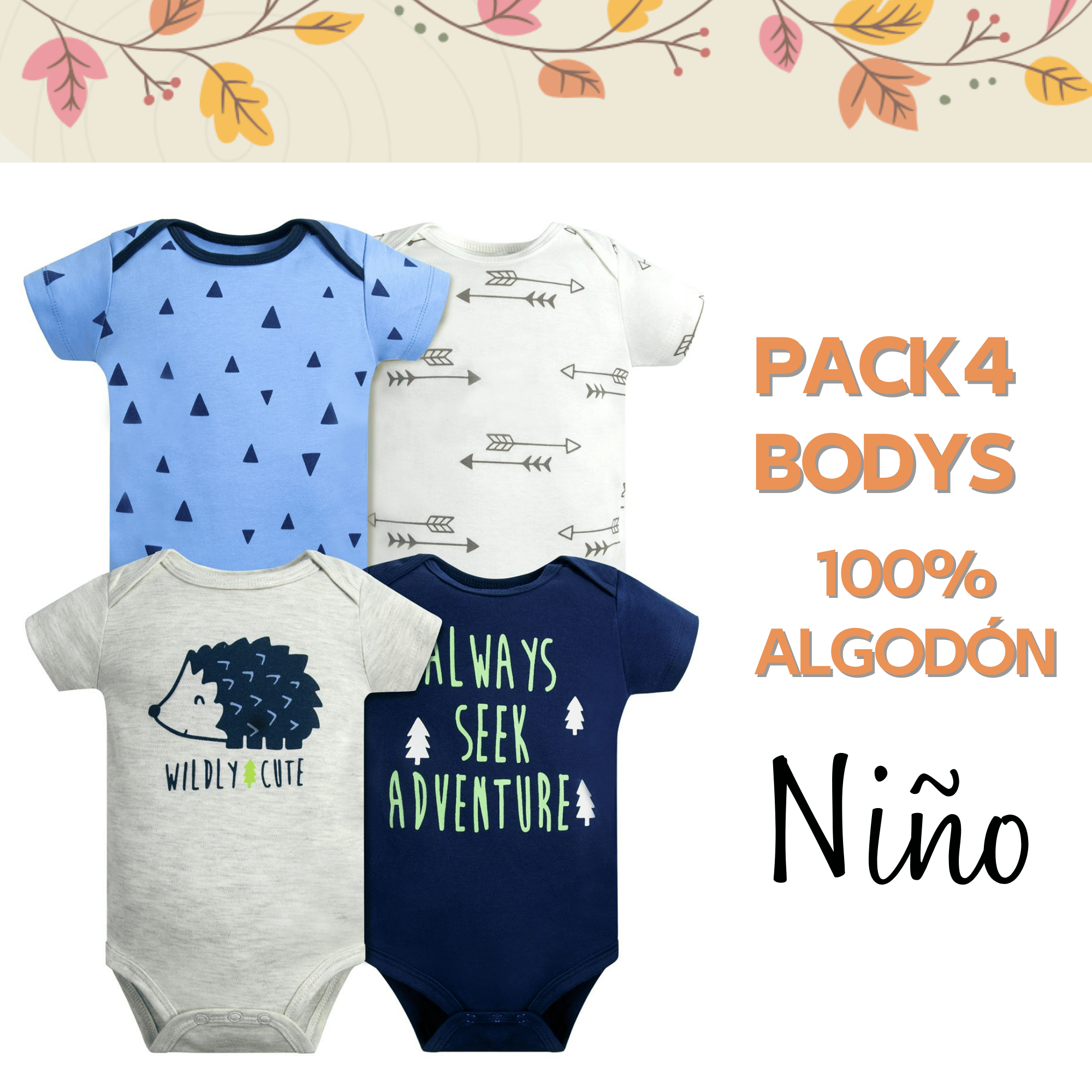 PACK 4 BODY ALGODON NIÑO UTILISIMO MULTICOLOR AZUL MANGA CORTA TEDMIMAK PUERCOESPIN - 5