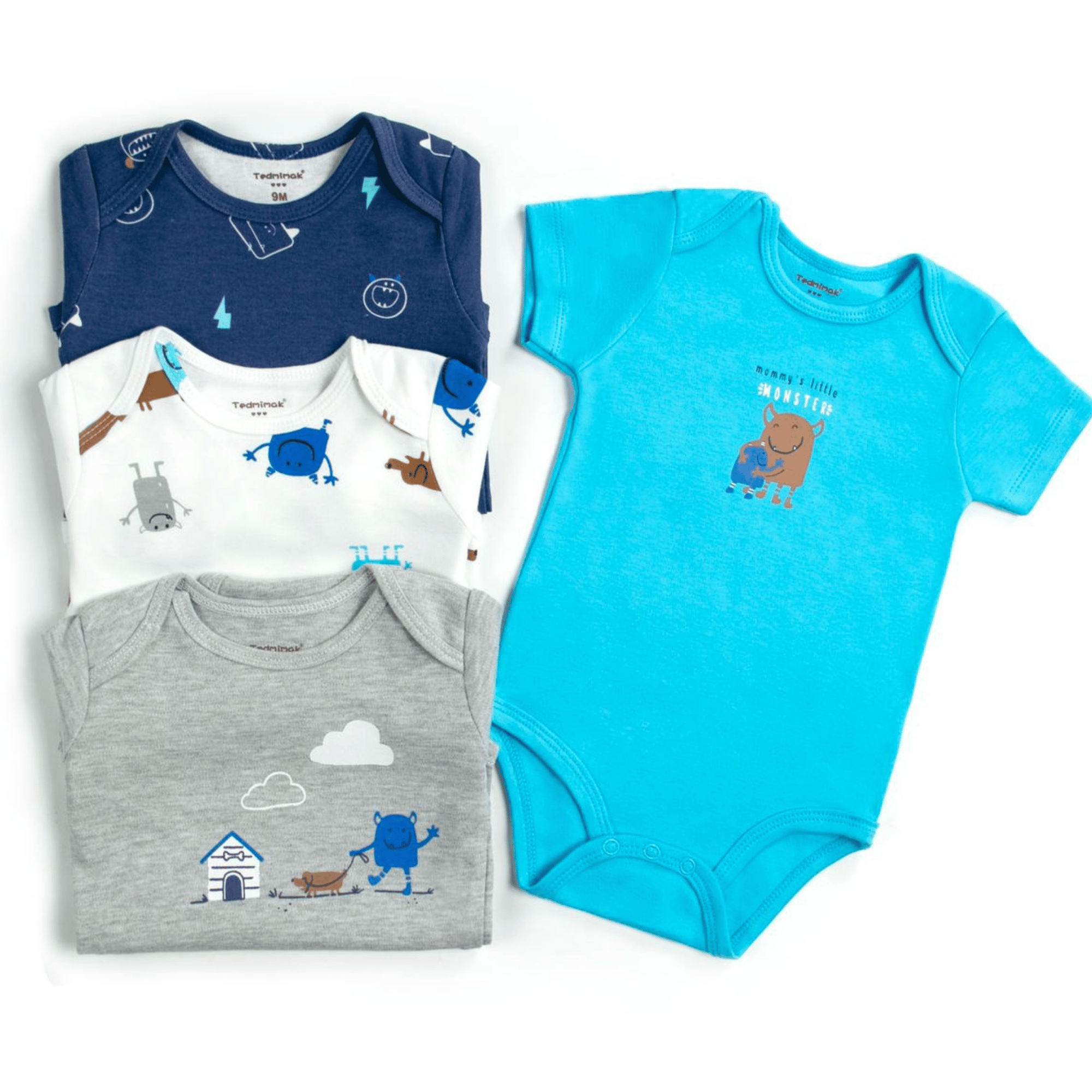 PACK 4 BODY ALGODON NIÑO UTILISIMO MULTICOLOR MANGA CORTA TEDMIMAK BLUE MONSTER - 2