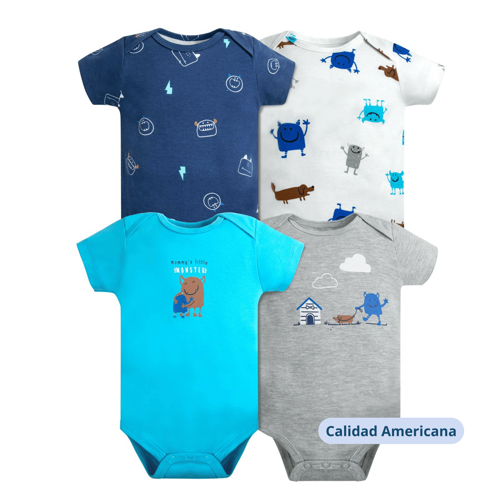 PACK 4 BODY ALGODON NIÑO UTILISIMO MULTICOLOR MANGA CORTA TEDMIMAK BLUE MONSTER - 4