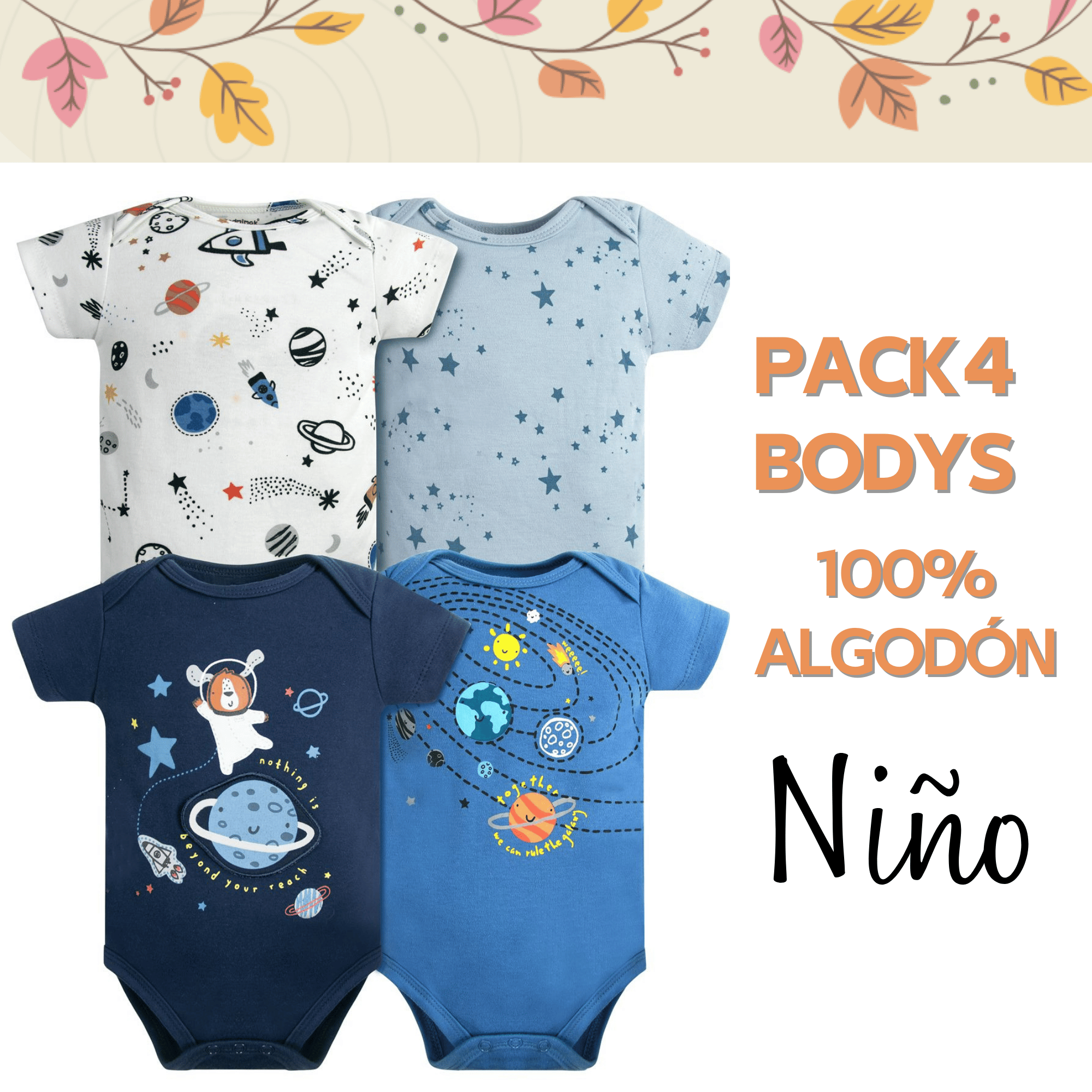 PACK 4 BODY ALGODON NIÑO UTILISIMO MULTICOLOR AZUL MANGA CORTA TEDMIMAK GALAXIA - 5