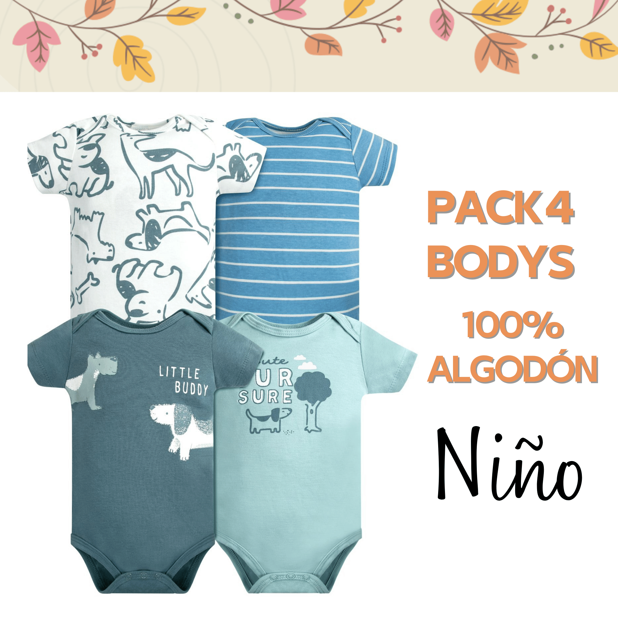 PACK 4 BODY ALGODON NIÑO UTILISIMO MULTICOLOR MANGA CORTA TEDMIMAK BLUE DOGS - 5