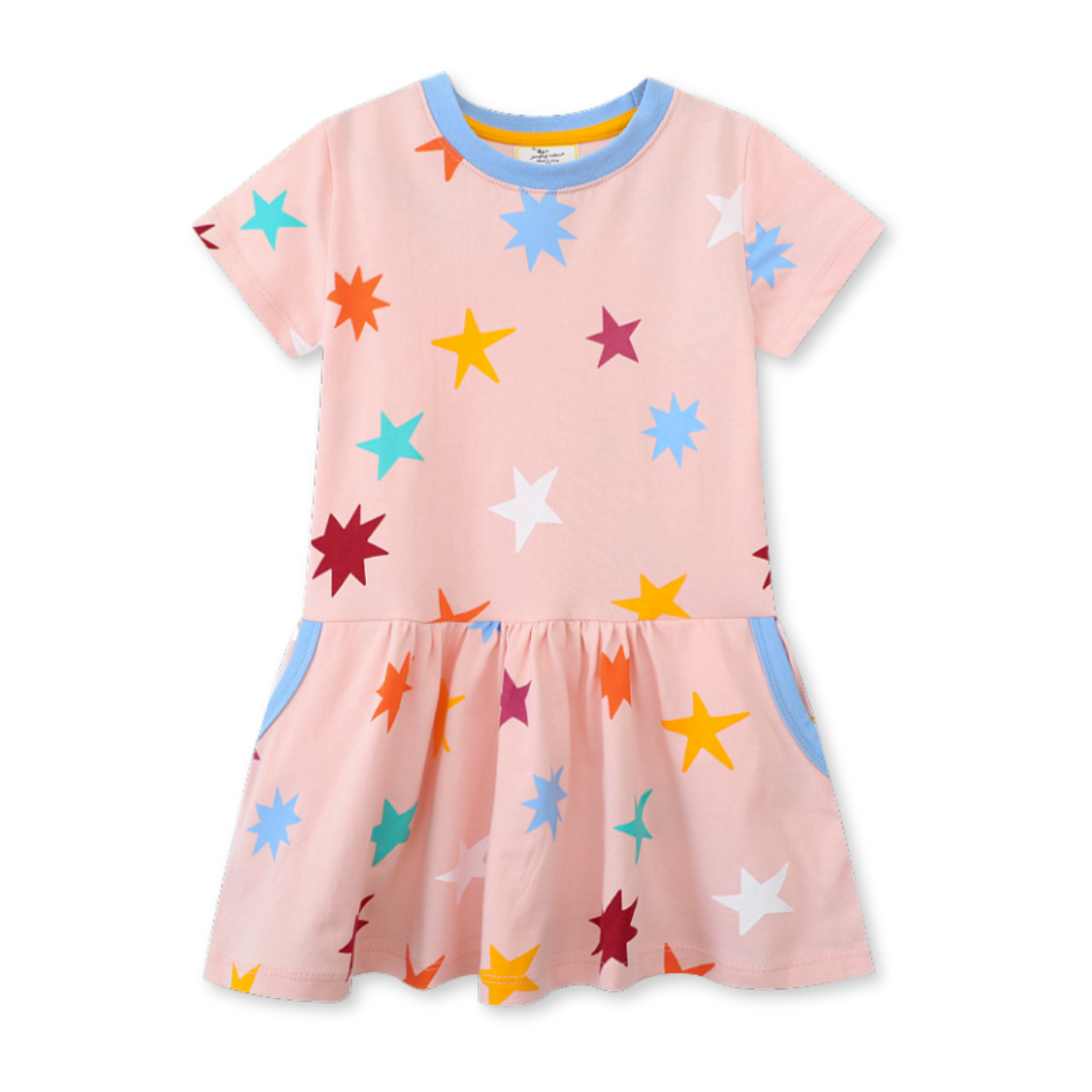 VESTIDO NIÑA JUMP KIDS NARANJO MANGA CORTA ESTAMPADO NARANJA PASTEL - 1