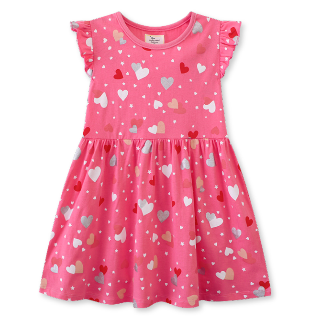 VESTIDO NIÑA JUMP KIDS ROSA MANGA CORTA ESTAMPADO DULCE CORAZONES - 1