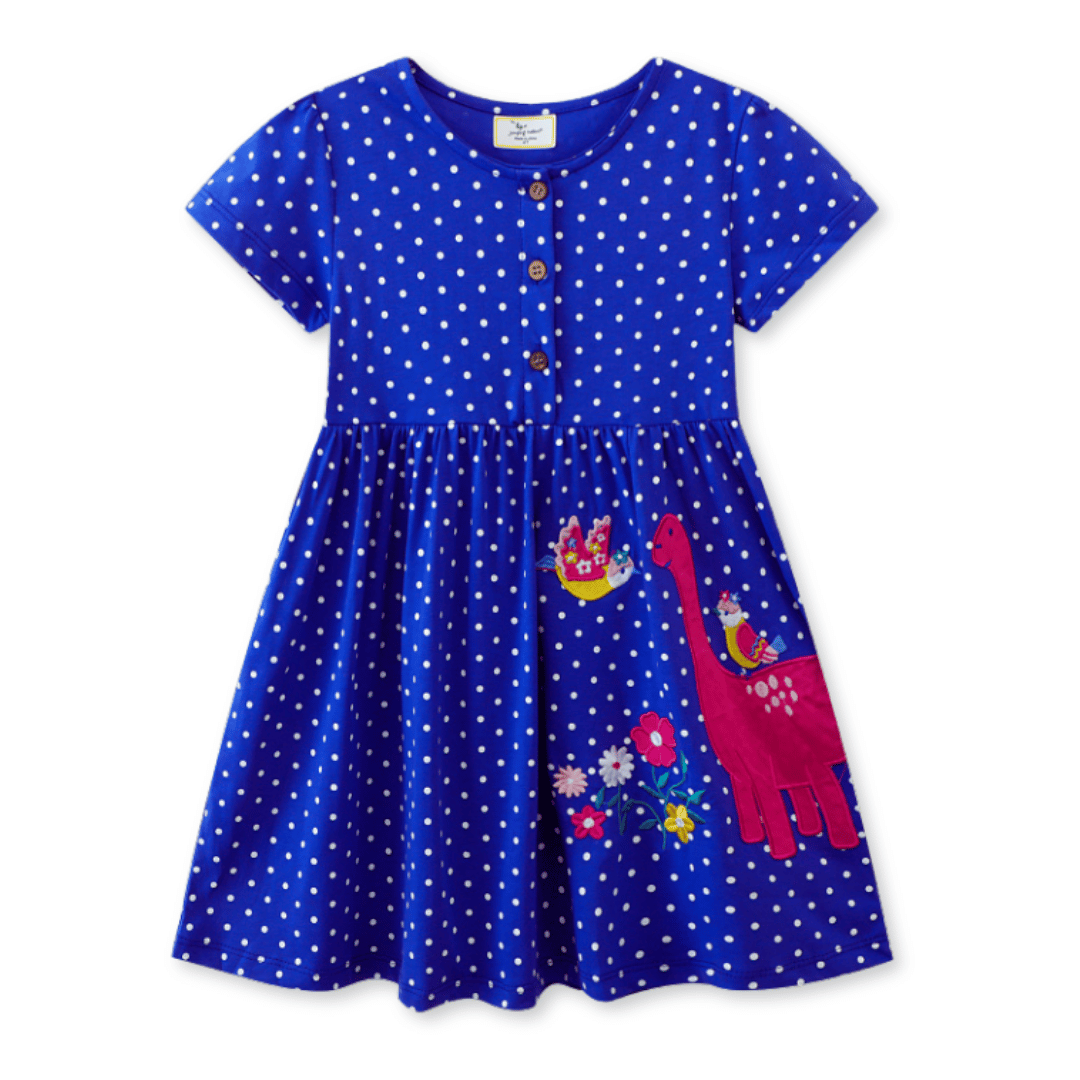 VESTIDO NIÑA JUMP KIDS AZUL MANGA CORTA ESTAMPADO DINOSAURIO - 1