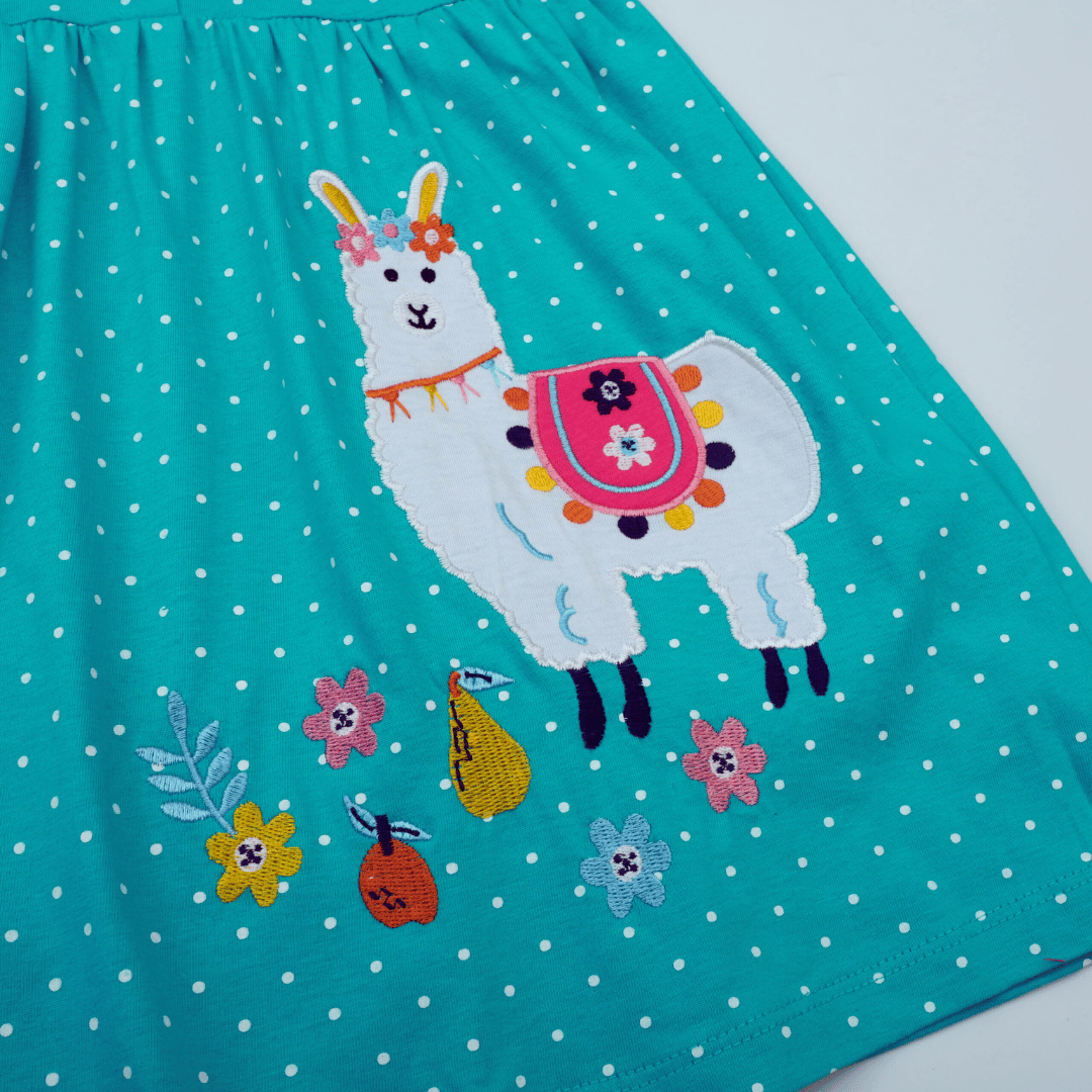 VESTIDO NIÑA JUMP KIDS AZUL MANGA CORTA ESTAMPADO ALPACA DIVERTIDA - 4