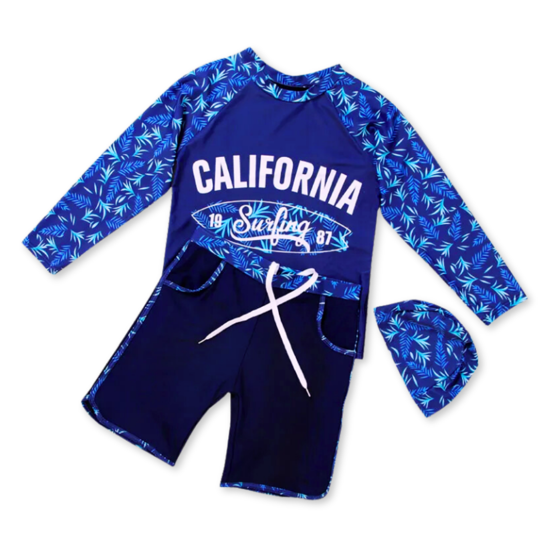 TRAJE DE BAÑO NIÑO JUMP KIDS AZUL 2 PIEZAS MANGA LARGA CALIFORNIA - 2
