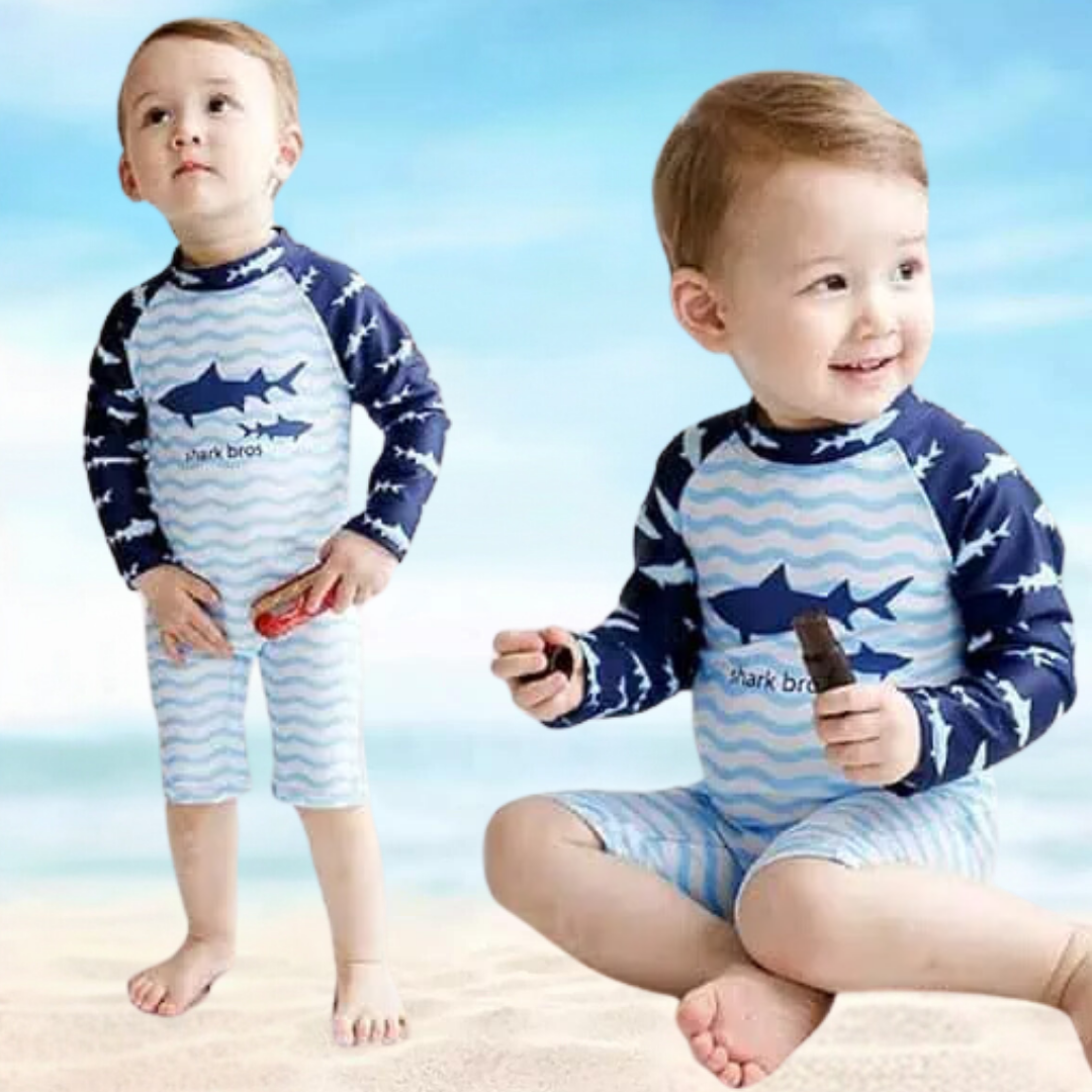 TRAJE DE BAÑO NIÑO JUMP KIDS AZUL ENTERITO MANGA LARGA TIBURON - 2