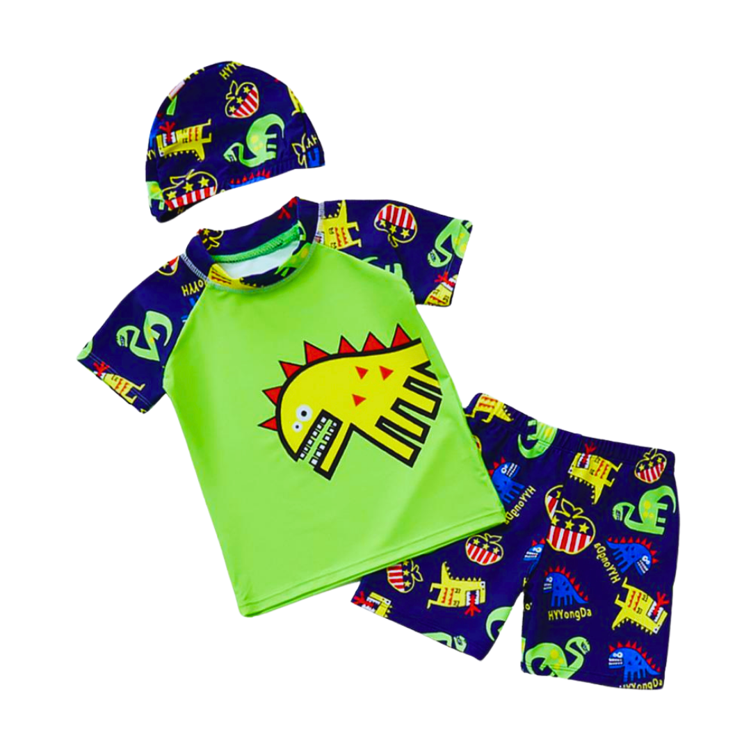 TRAJE DE BAÑO NIÑO JUMP KIDS VERDE 3 PIEZAS MANGA CORTA DINOSAURIOS S - 1