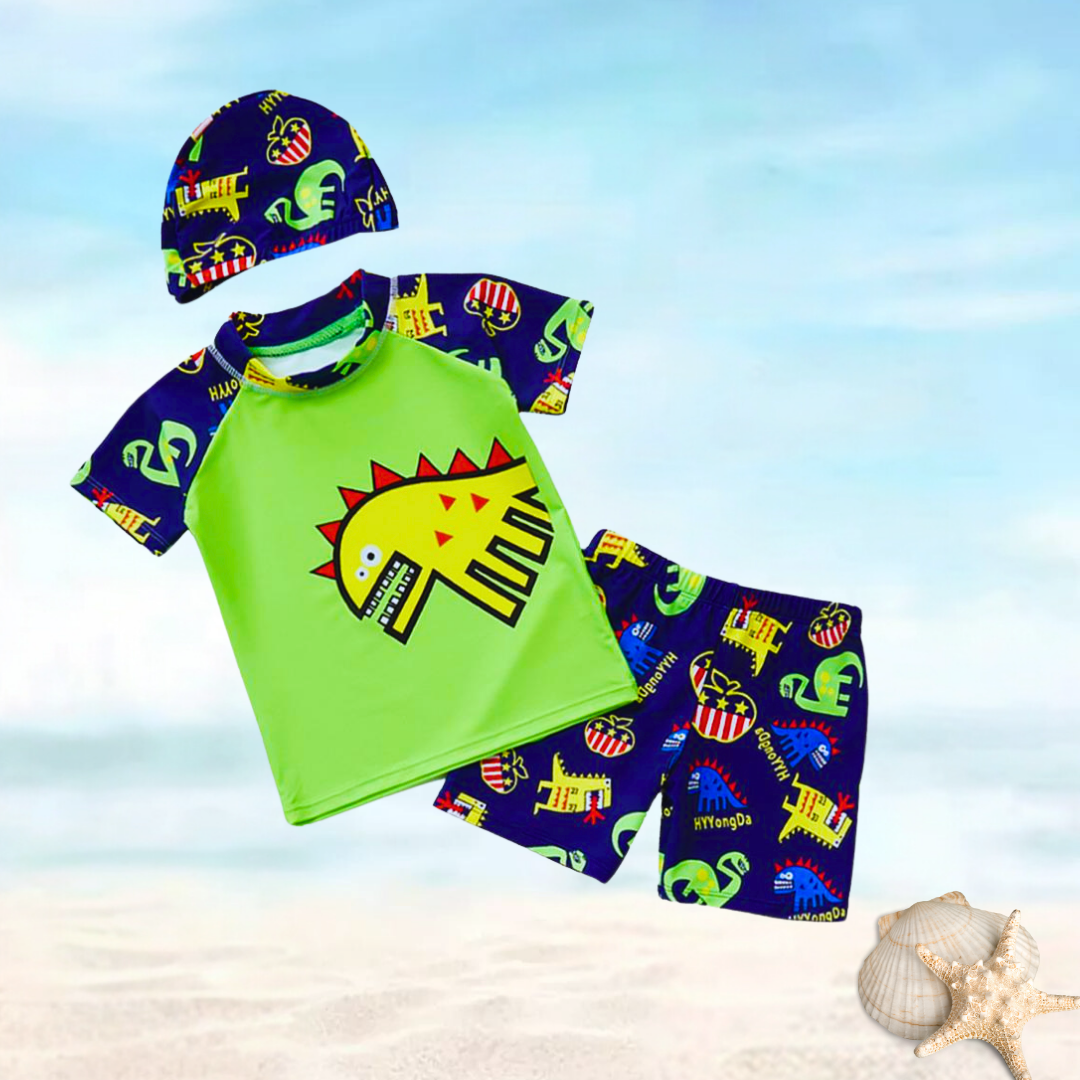 TRAJE DE BAÑO NIÑO JUMP KIDS VERDE 3 PIEZAS MANGA CORTA DINOSAURIOS S - 2