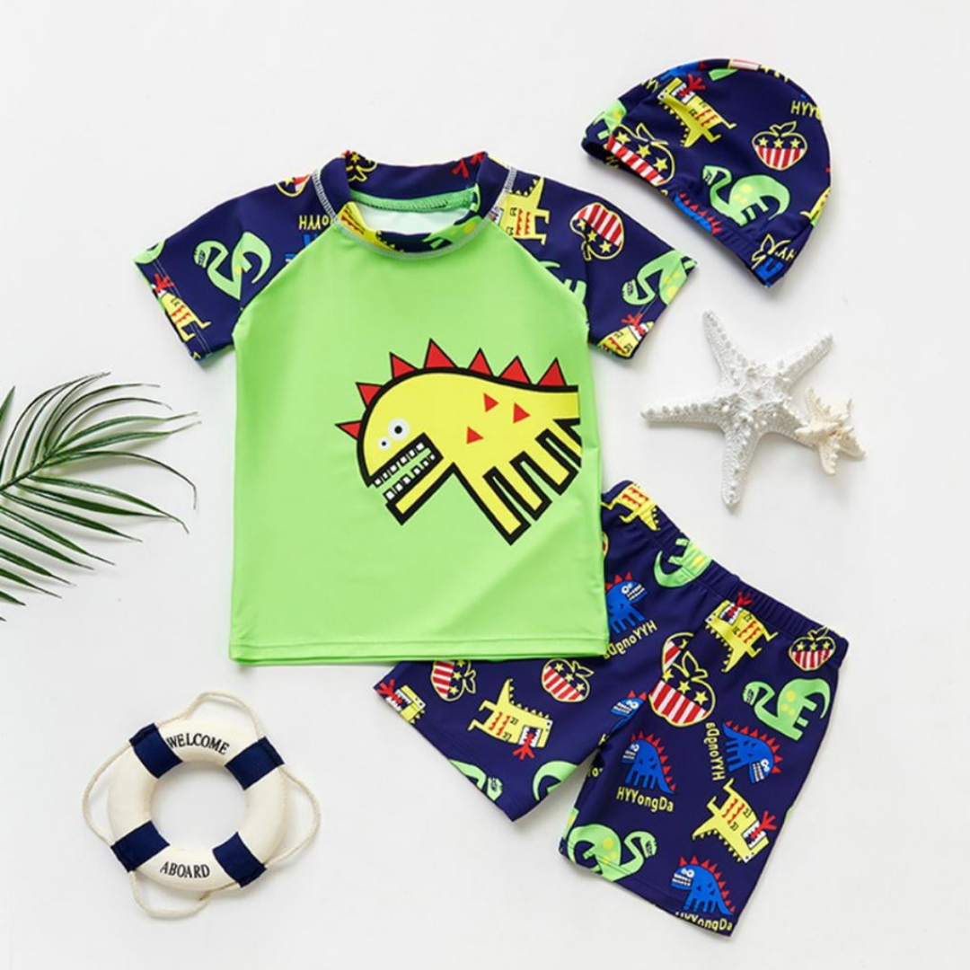 TRAJE DE BAÑO NIÑO JUMP KIDS VERDE 3 PIEZAS MANGA CORTA DINOSAURIOS S - 4